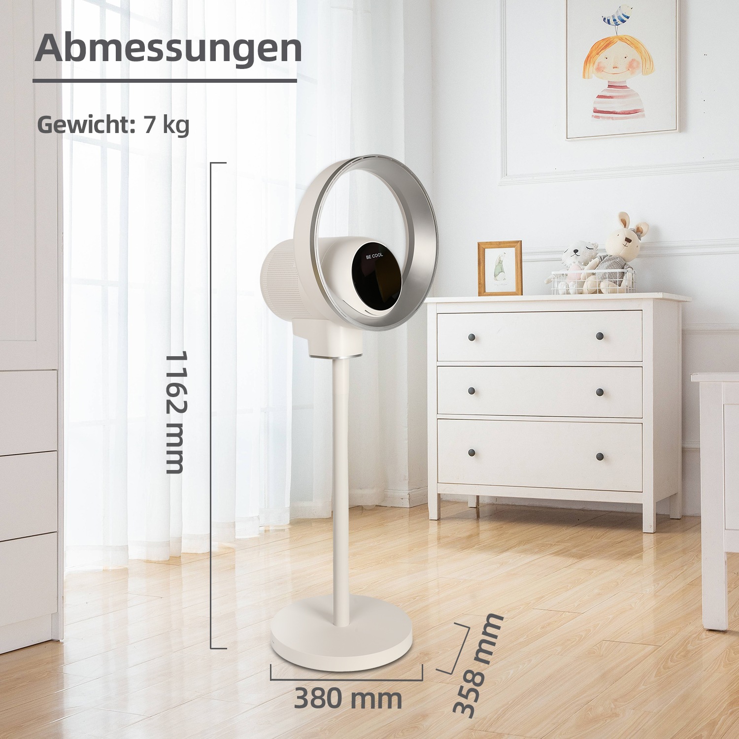 be cool Standventilator »Design-Standventilator mit WiFi«, unsichtbarer Flügel, LED-Beleuchtung, Luftreinigung, Tuya-kompatibel
