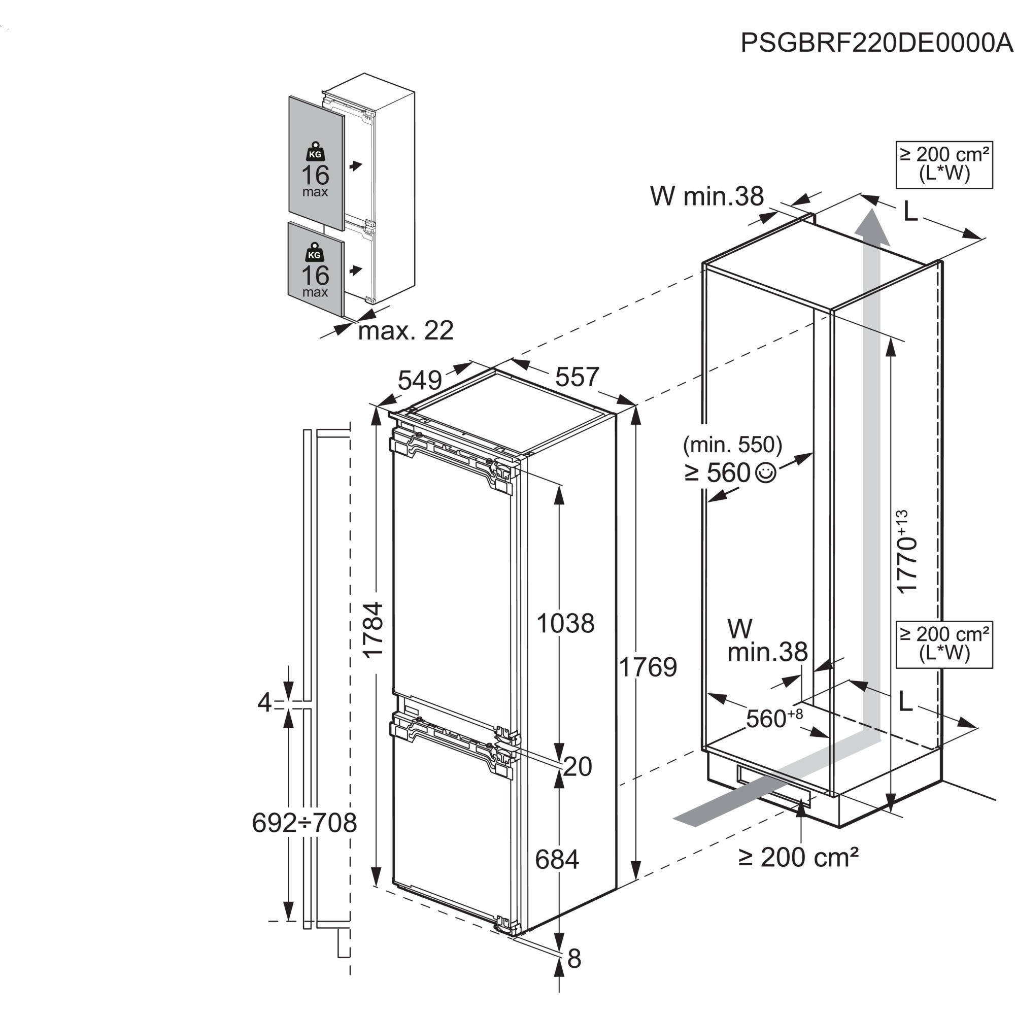 AEG Einbaukühlgefrierkombination 5000 »TSC5S183DF« 176,9 cm hoch 55,7 cm breit LowFrost: Erheblich weniger Eisbildung