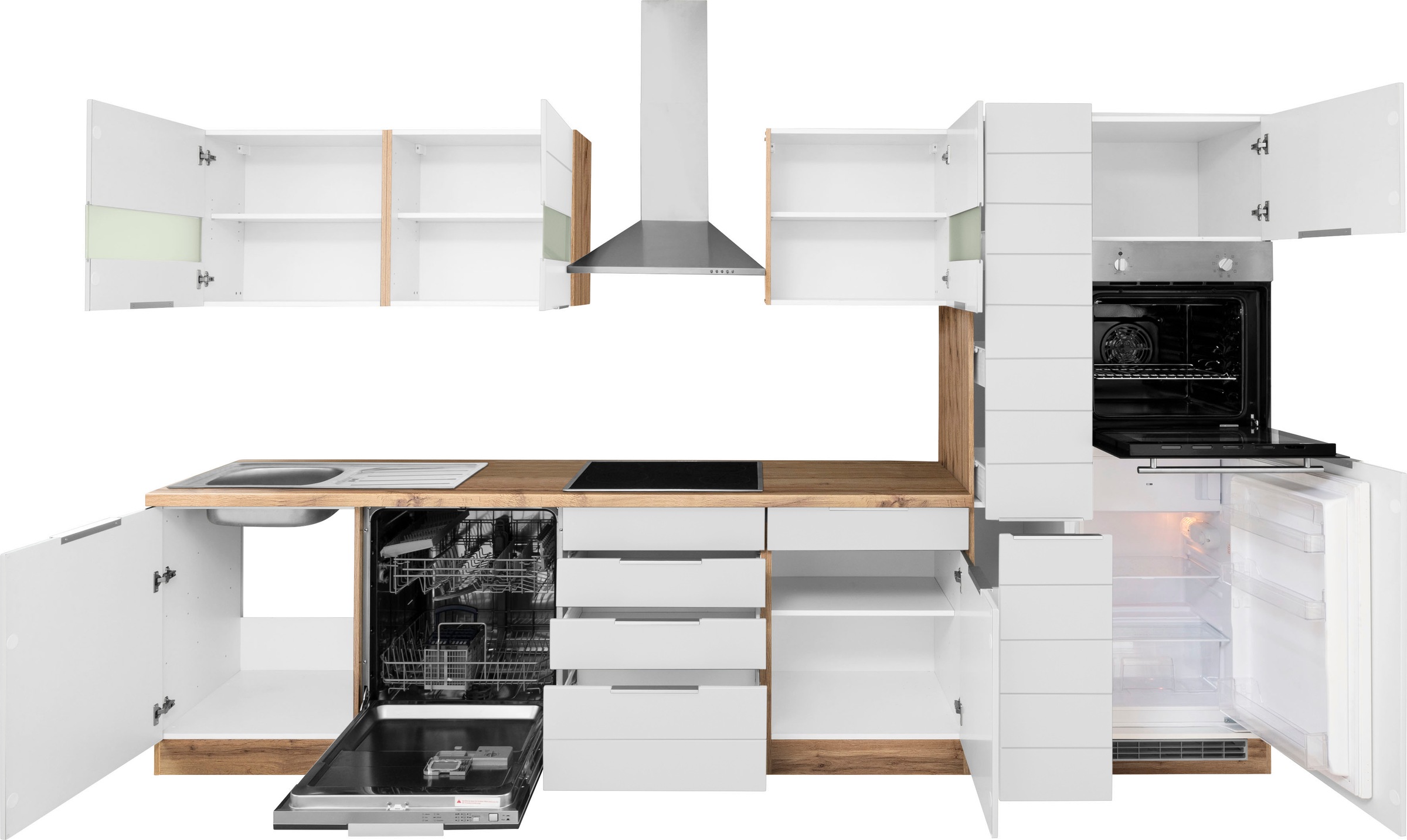 KOCHSTATION Küchenzeile »KS-Luhe« 330 cm breit, wahlweise mit oder ohne E-Geräten, gefräste MDF-Fronten