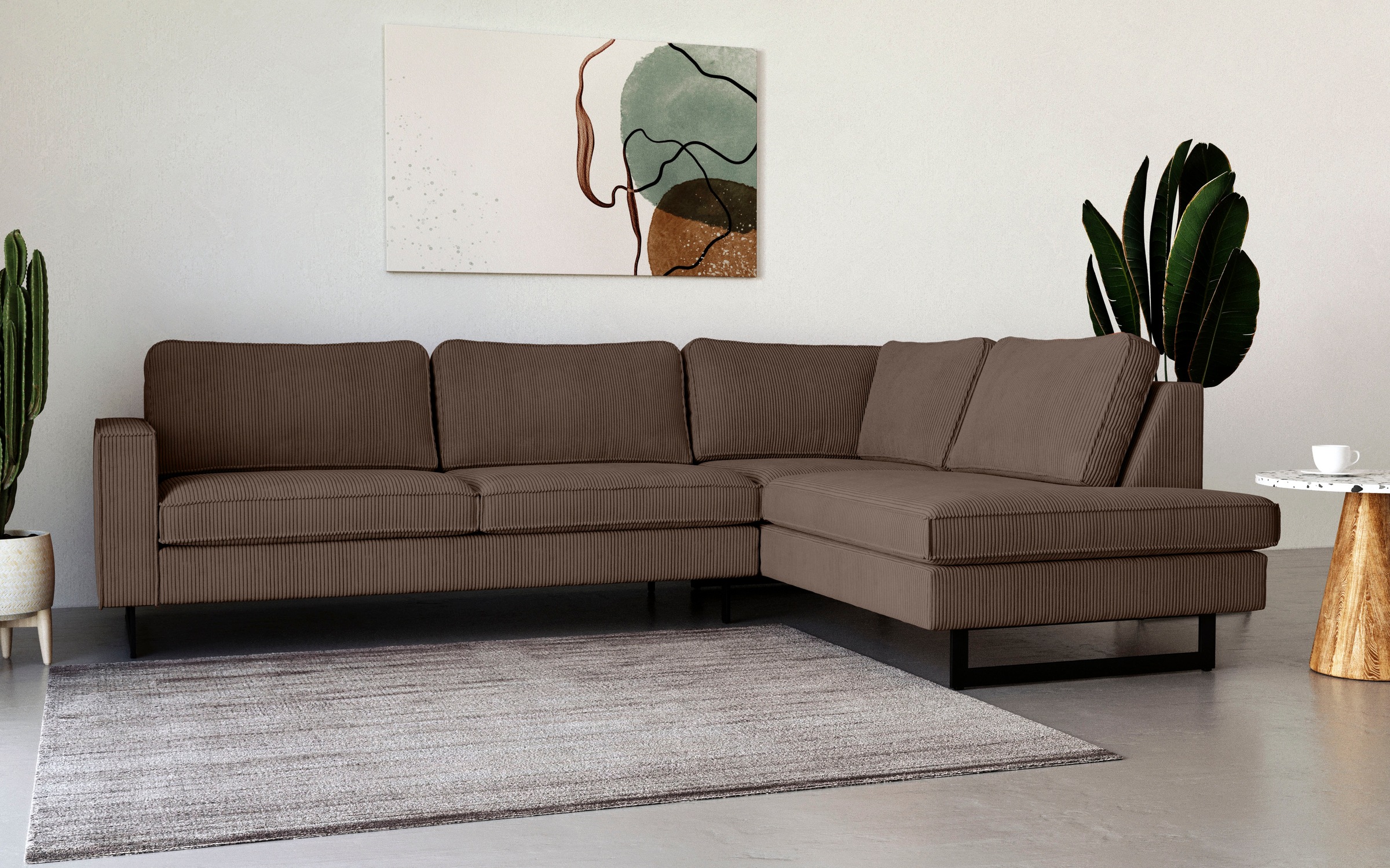 Places of Style Ecksofa »Pinto, 290 cm, Ottomane links / rechts«, Cord, Feincord, Luxus-Microfaser Leder und Chenille
