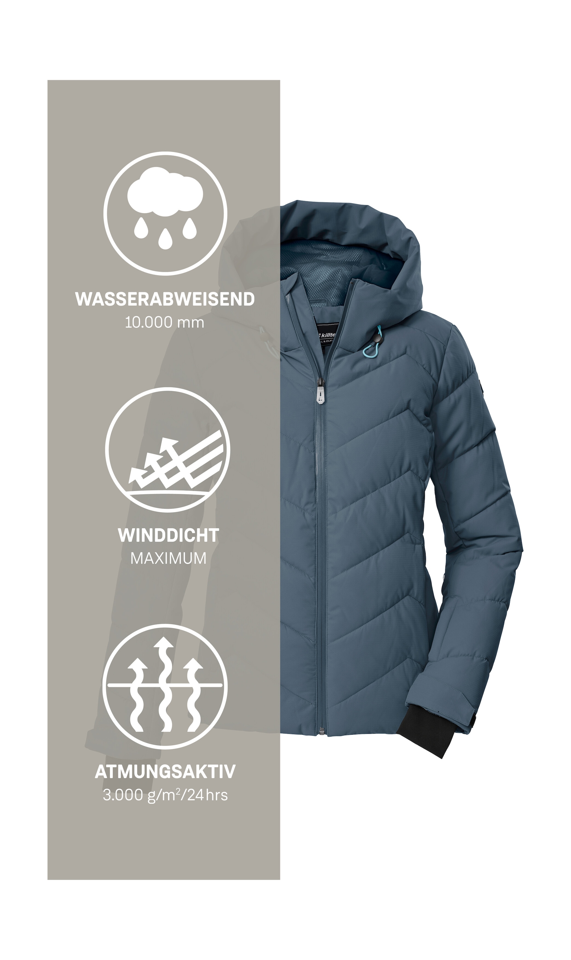 Killtec Skijacke »KSW 31 WMN SKI QLTD JCKT«, Winddichte, wasserabweisende Skijacke mit Daunenoptik und Schneefang