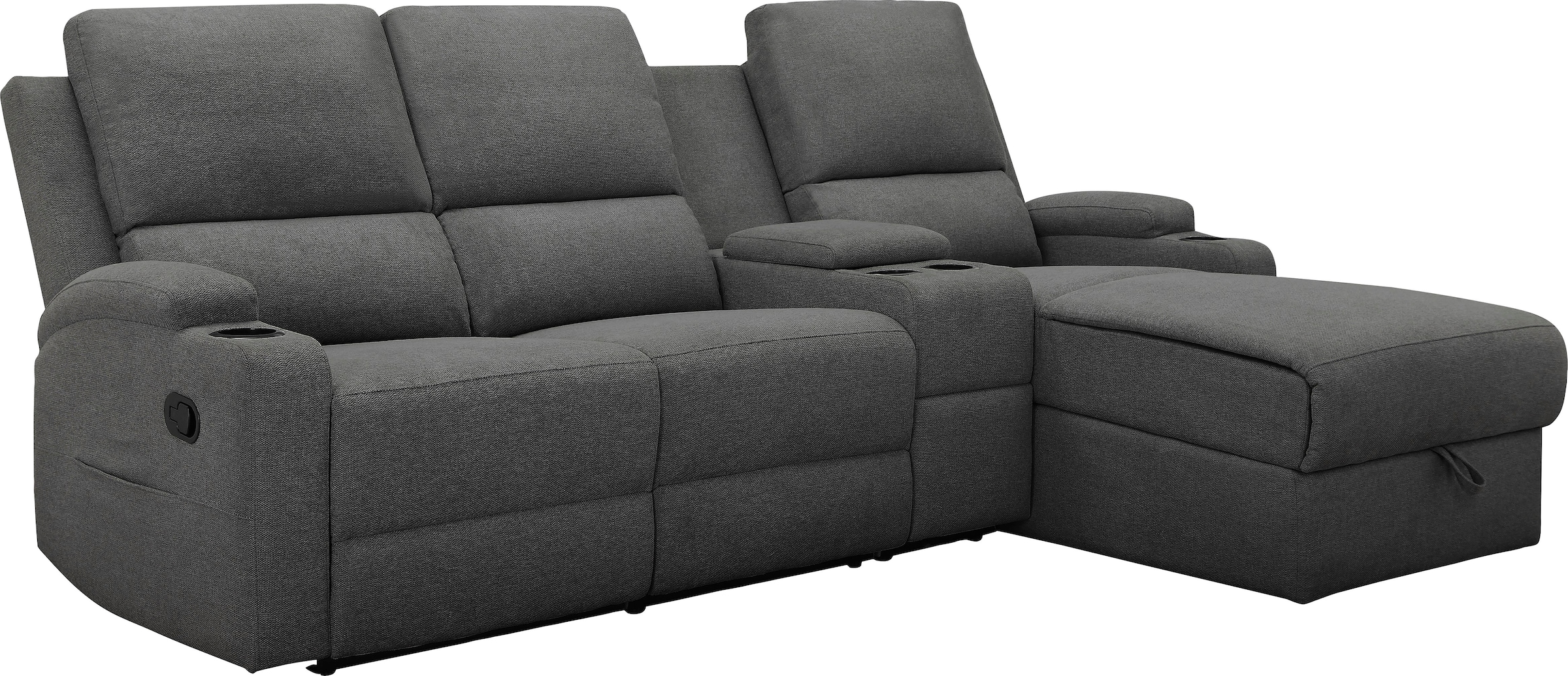 OTTO home Ecksofa »NAPORI Struktur, Multimediasofa, 3er Kinosessel XXL, L-Form« Kinosofa mit Relaxfunktion, Getränkehalter, Staufach und Staukasten