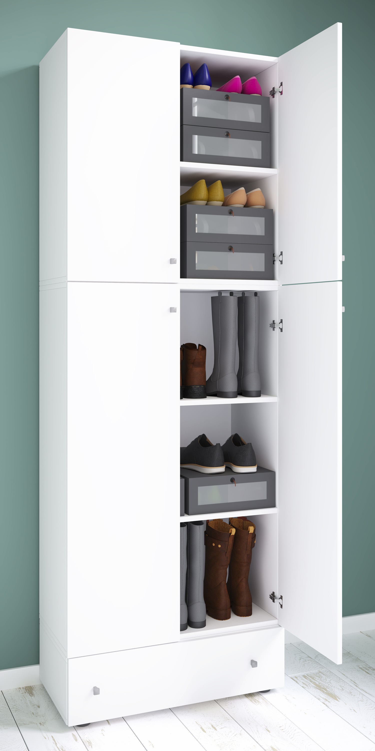VCM Schuhschrank »VCM Holz-Schuhschrank | Maße: H. 200 x B. 70 x T. 39 cm| Allzweckschrank | 5 Fächer | 4 Drehtüren | extra Schublade¿ Lona«, (1 St.)