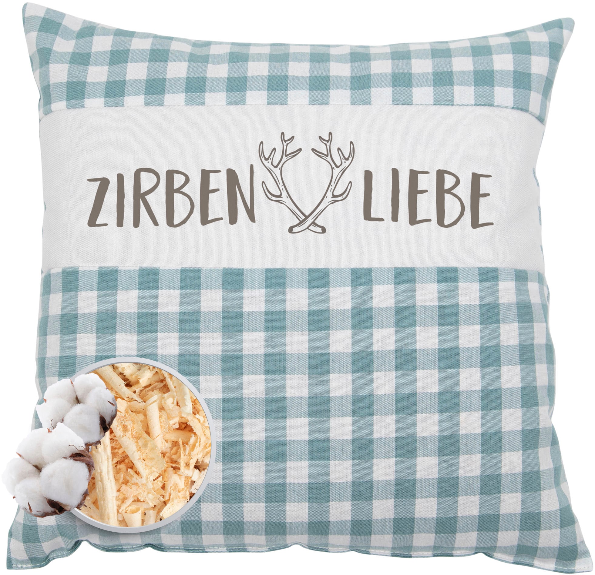 Duftkissen »als Geschenk 30x30 in mint Dekokissen Zirbenliebe mit Reißverschluss«, (1...