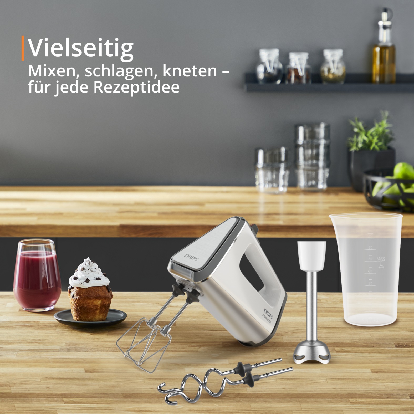 Krups Handmixer »3, Mix 9000« 750 W inkl. Schneebesen, Knethaken, Pürierstab-Aufsatz, Messbecher, GN9121