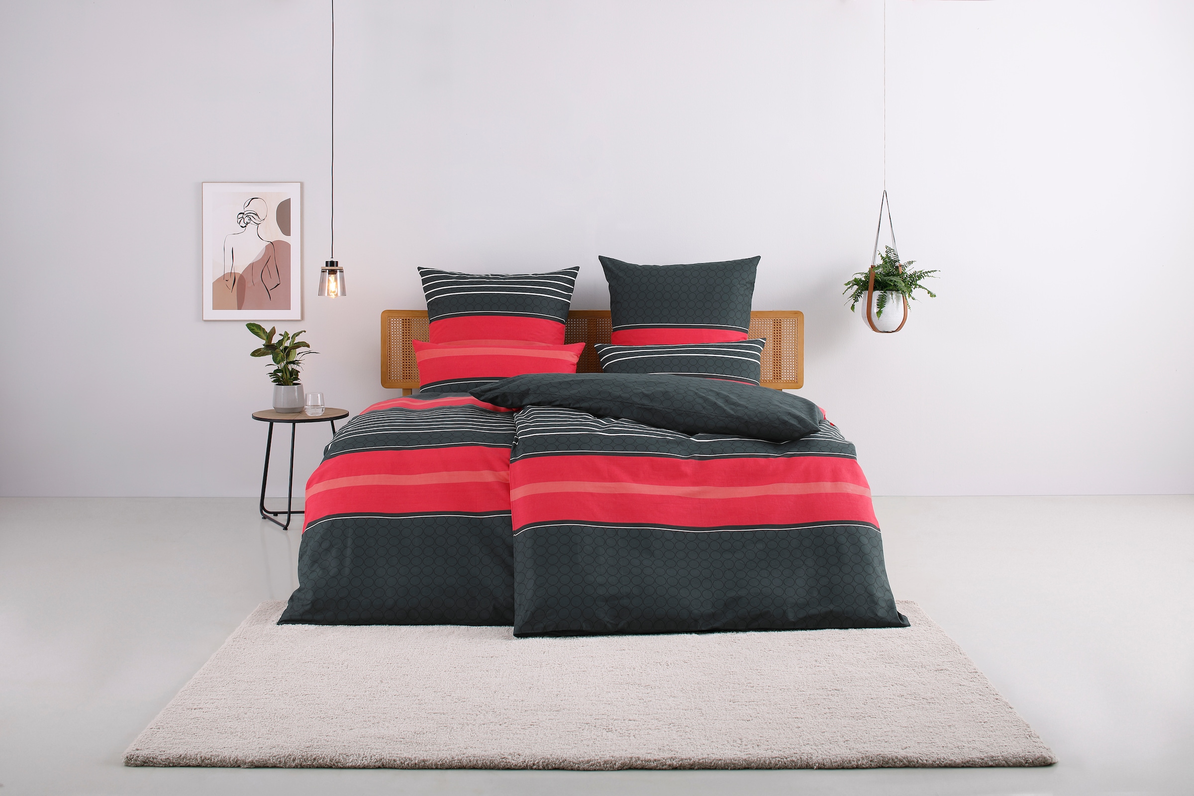 OTTO home Bettwäsche "Circle" 2 Stk. Bettwäsche aus Baumwolle mit Streifen-Design, moderne Bettwäsche