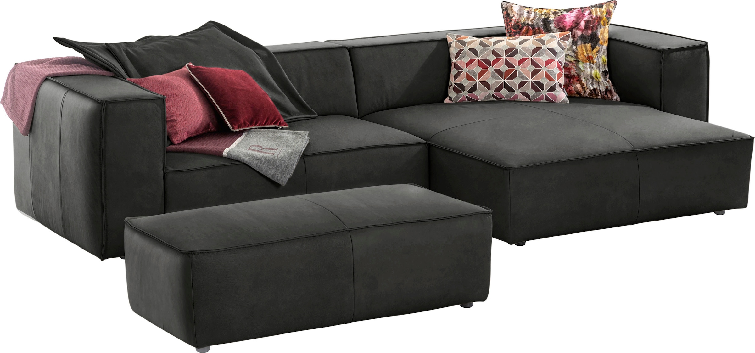 W.SCHILLIG Ecksofa »around-the-block«, (Spar-Set), inklusive Hocker, mit eleganter Biese, mit Federkern