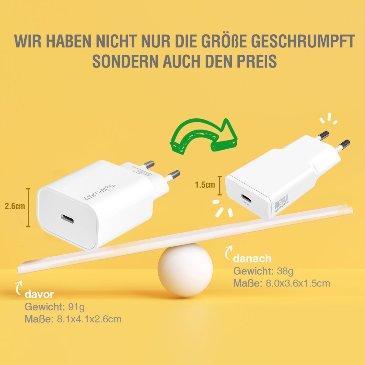 4smarts USB-Ladegerät »Set PDPlug Slim 20W GaN 1C + USB-C auf Lightning Kabel«