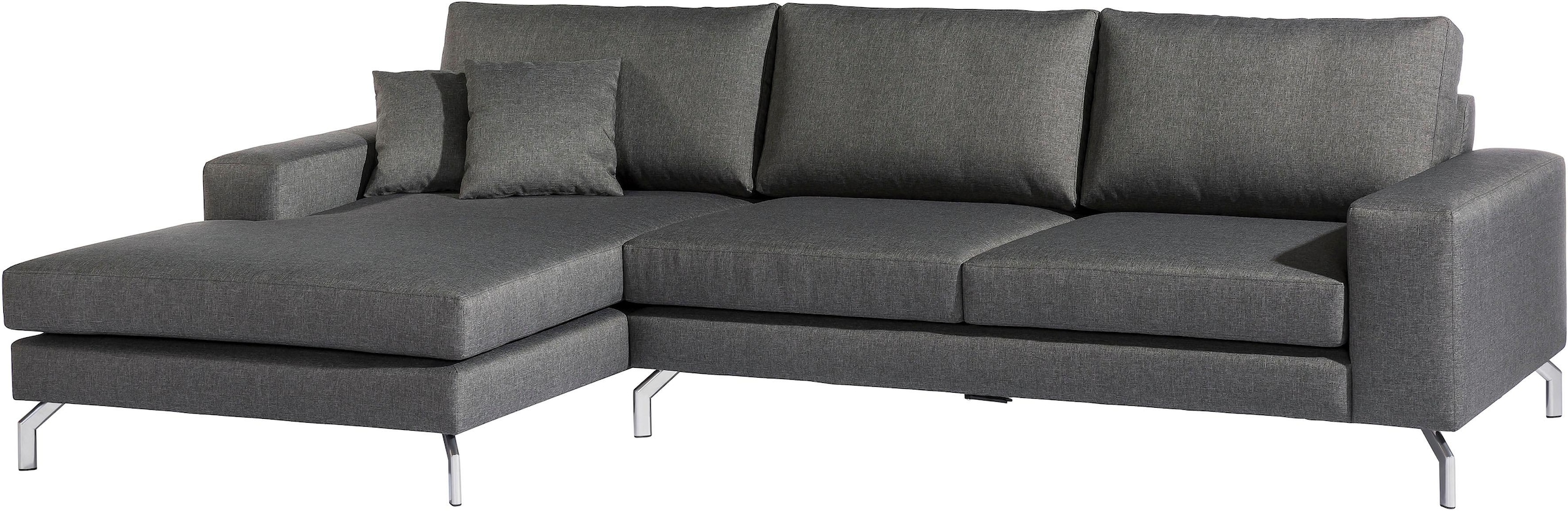 Max Winzer® Ecksofa »Flori Set inkl. Hocker, guter Sitzkomfort, aktuelles Design«, (Spar-Set, Ecksofa und Hocker), elegant mit abgewinkelten Chromfüßen, inklusive Zierkissen
