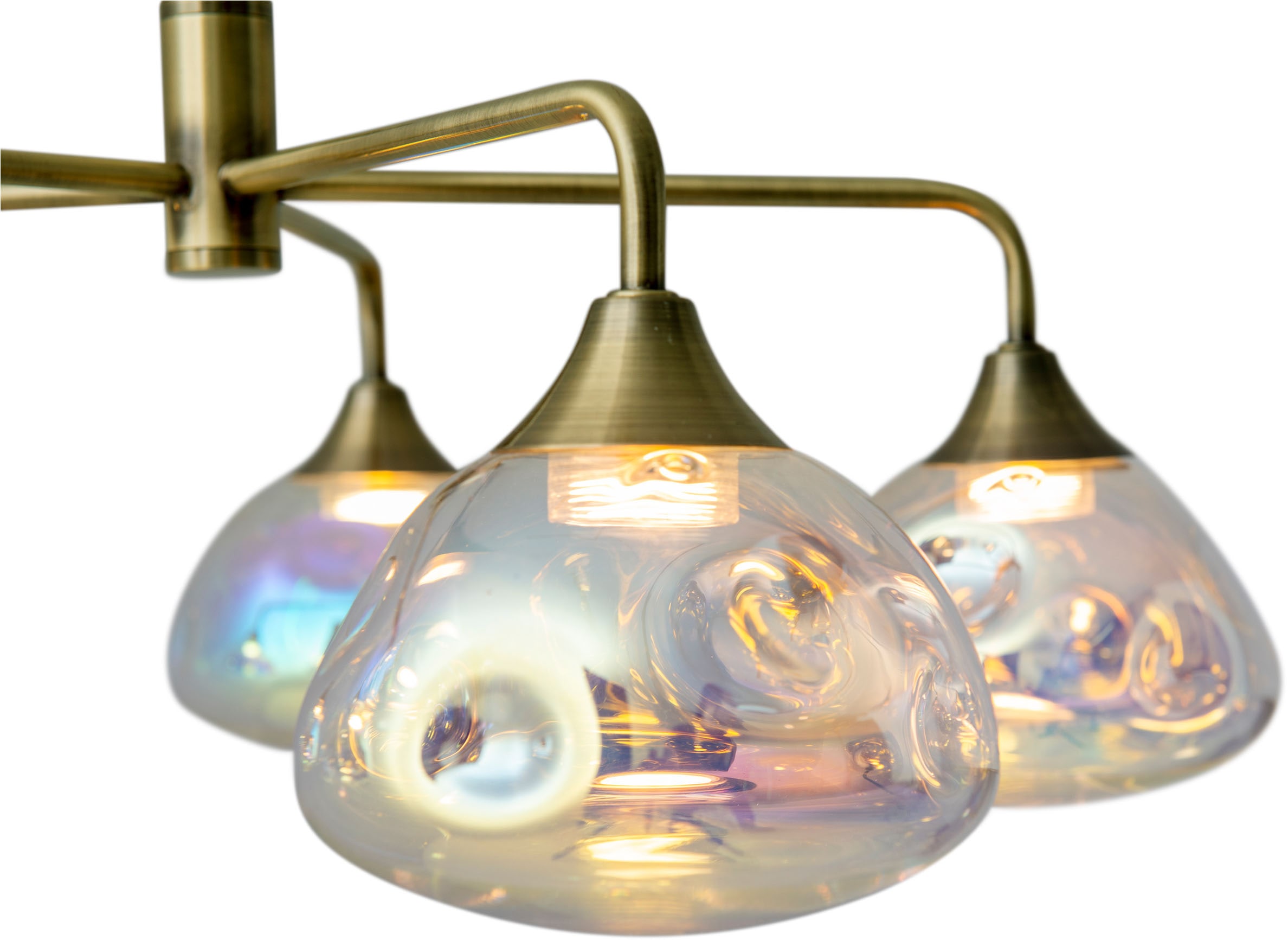 näve LED Pendelleuchte »Varna« LED-Modul 1 Stk. Warmweiß 5 flg., irisierende Gläser, Gestell messingfarben, warmweißes Licht