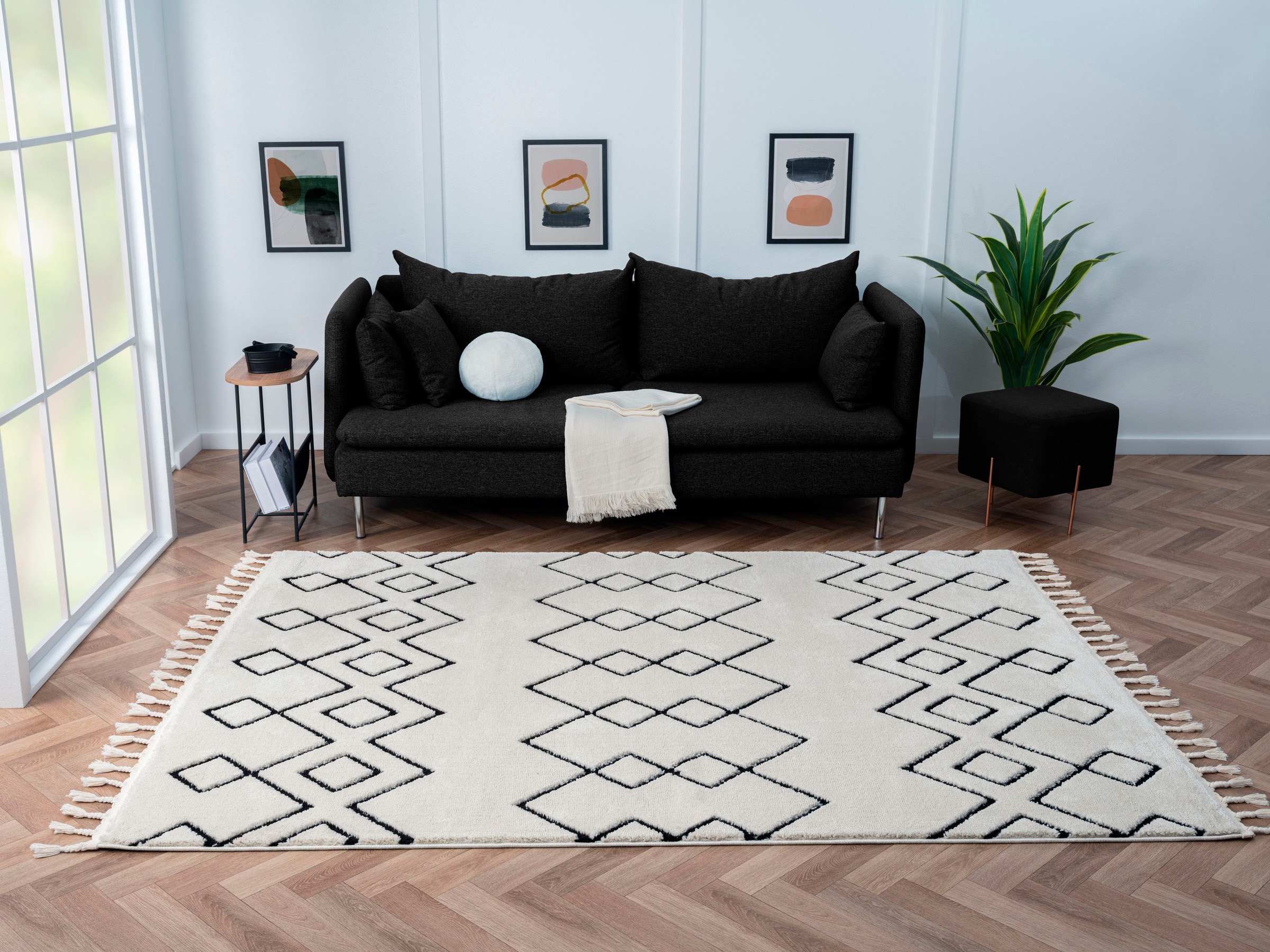 Myflair Möbel & Accessoires Hochflor-Teppich »Moroccan Mural«, rechteckig, 24 mm Höhe, modern, marokkanisches Design, flauschig weich, mit Fransen
