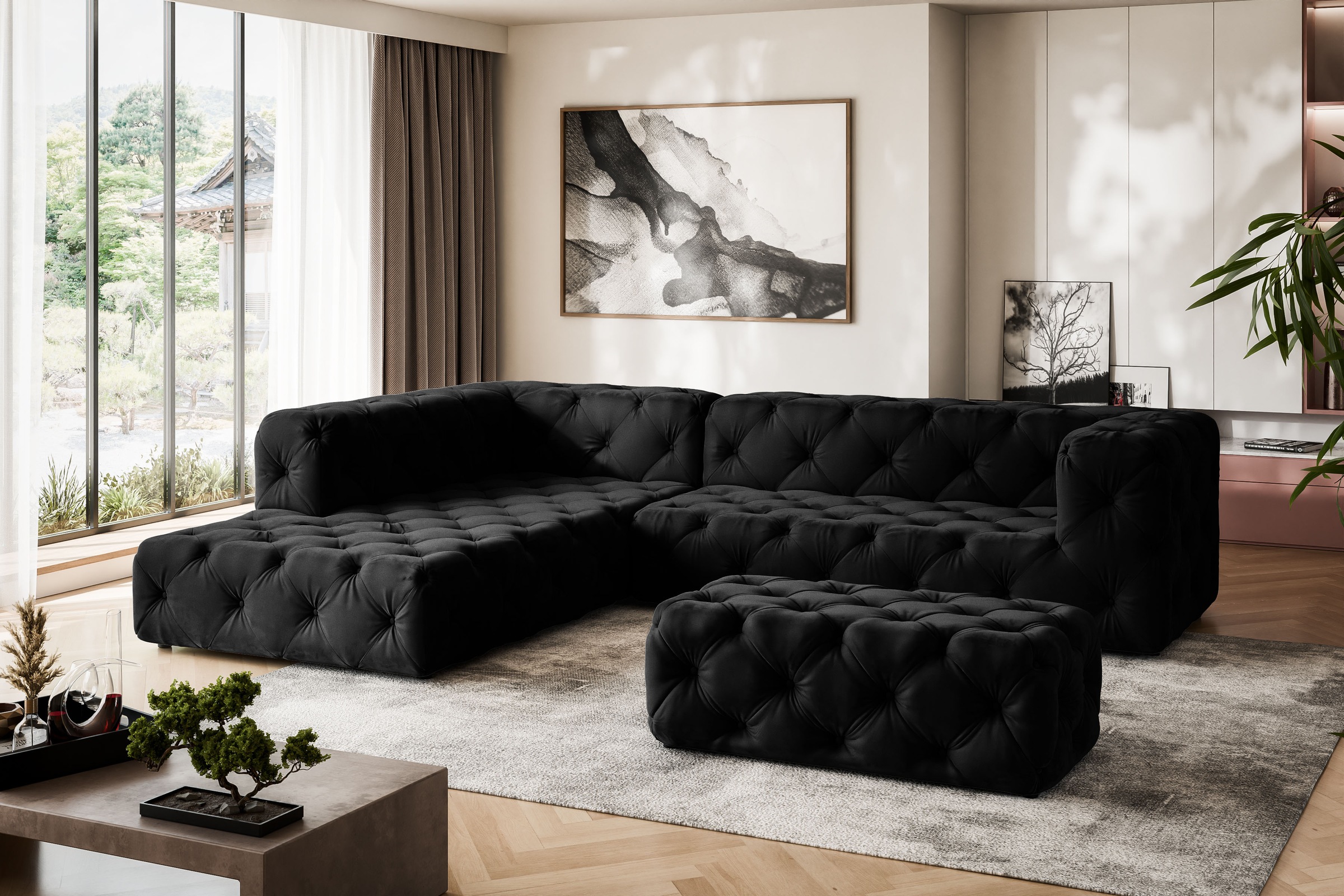 Places of Style Polsterhocker »FOLLINA«, Polsterhocker mit klassischer Chesterfield-Knopfheftung