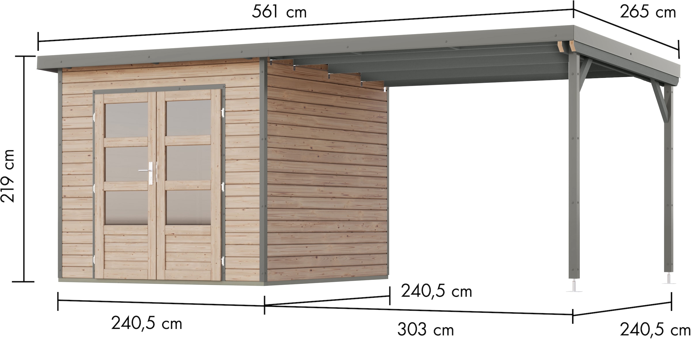 Karibu Gartenhaus »Plutino 3  SET, in verschiedenen Farben« inkl. Anbaudach