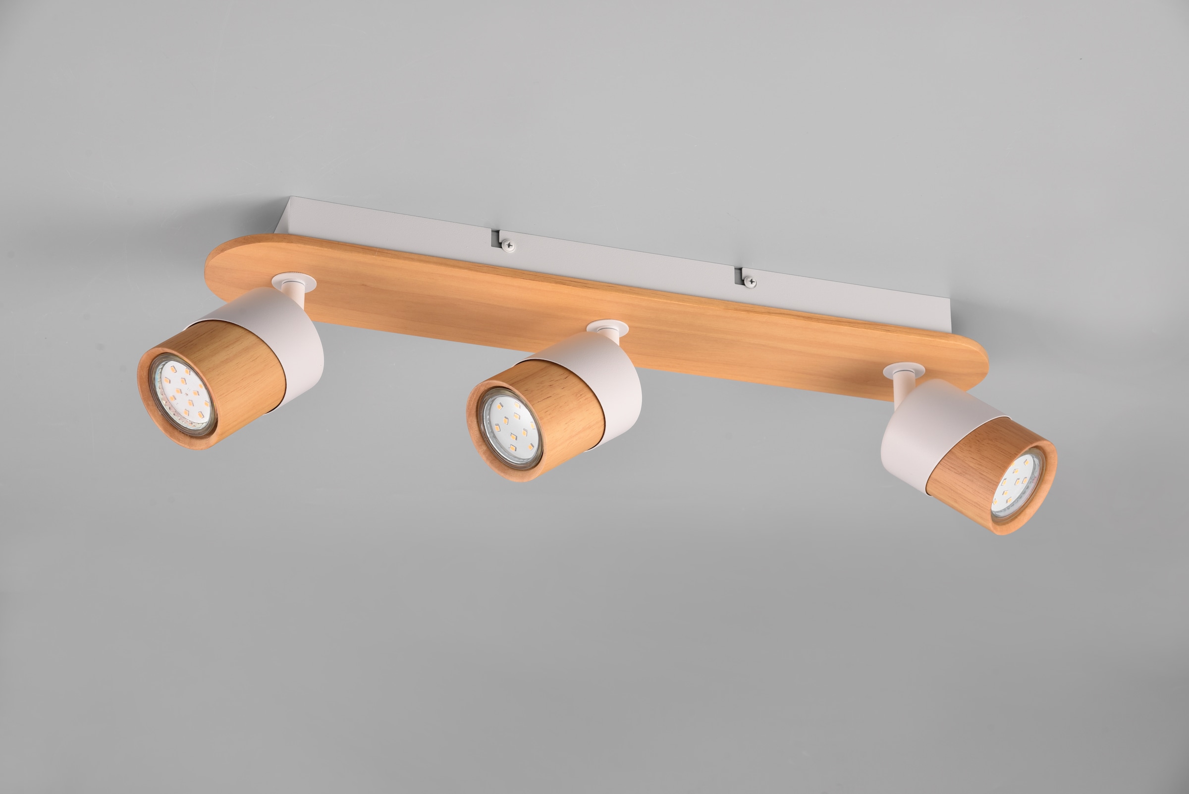 TRIO Leuchten Deckenstrahler »ARUNI, Spot 3-flammig Wandspot Deckenspot exkl 3x GU10 max 10W«, 3 flammig, Leuchtmittel GU10 | Leuchtmittel wechselbar, Deckenstrahler mit Materialmix Holz / Metall für Küche Flur Wohnzimmer