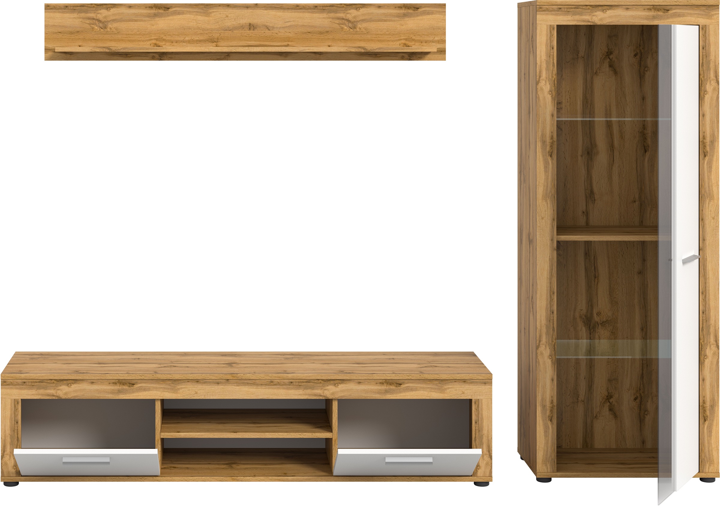 INOSIGN Wohnwand »Aosta, Breite 235cm, bestehend aus Lowboard, Wandboard, Vitrine« 3 Stk. tlg.