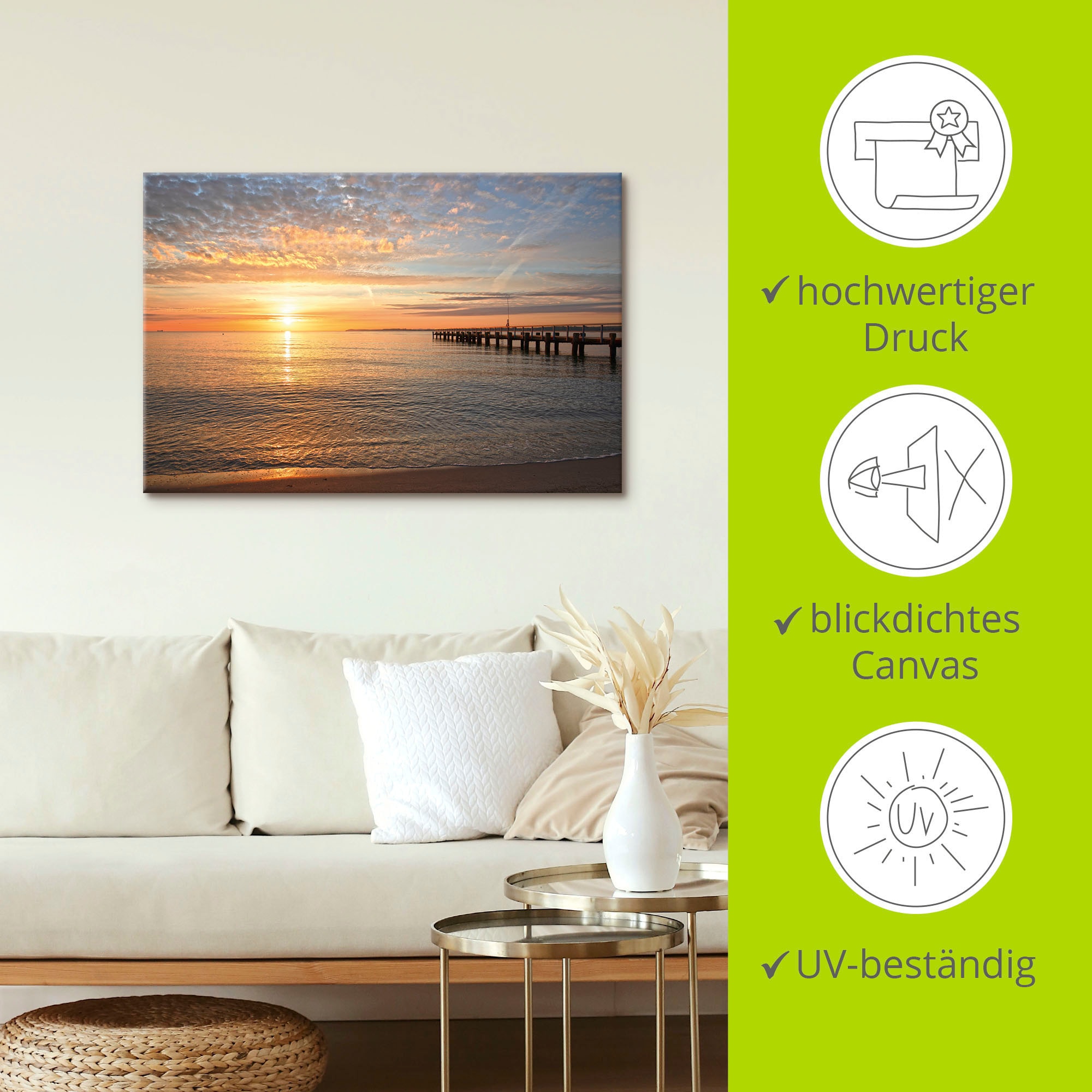 Artland Wandbild »Früh morgens an der Ostsee«, Bilder vom Sonnenuntergang & -aufgang, (1 St.), als Alubild, Outdoorbild, Leinwandbild, Poster, Wandaufkleber
