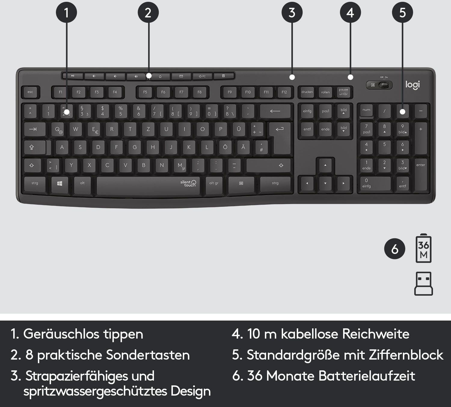 Logitech Tastatur- und Maus-Set »MK295 Silent Wireless Combo«