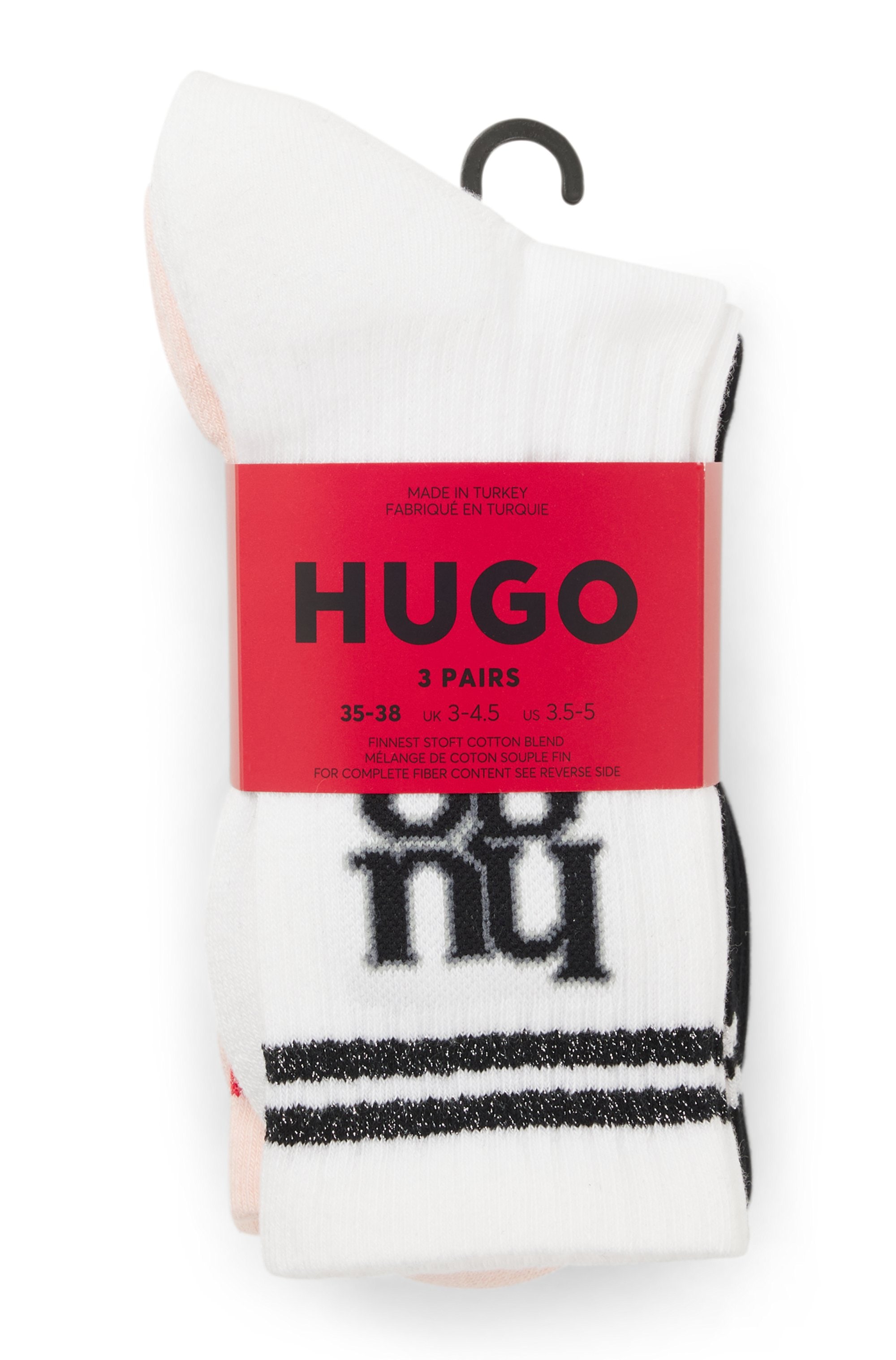HUGO Underwear Socken Packung, 3 Paar tlg. Logo mit Used-Look, Rippstrick, Verstärkter Fersen- und Zehenbereich