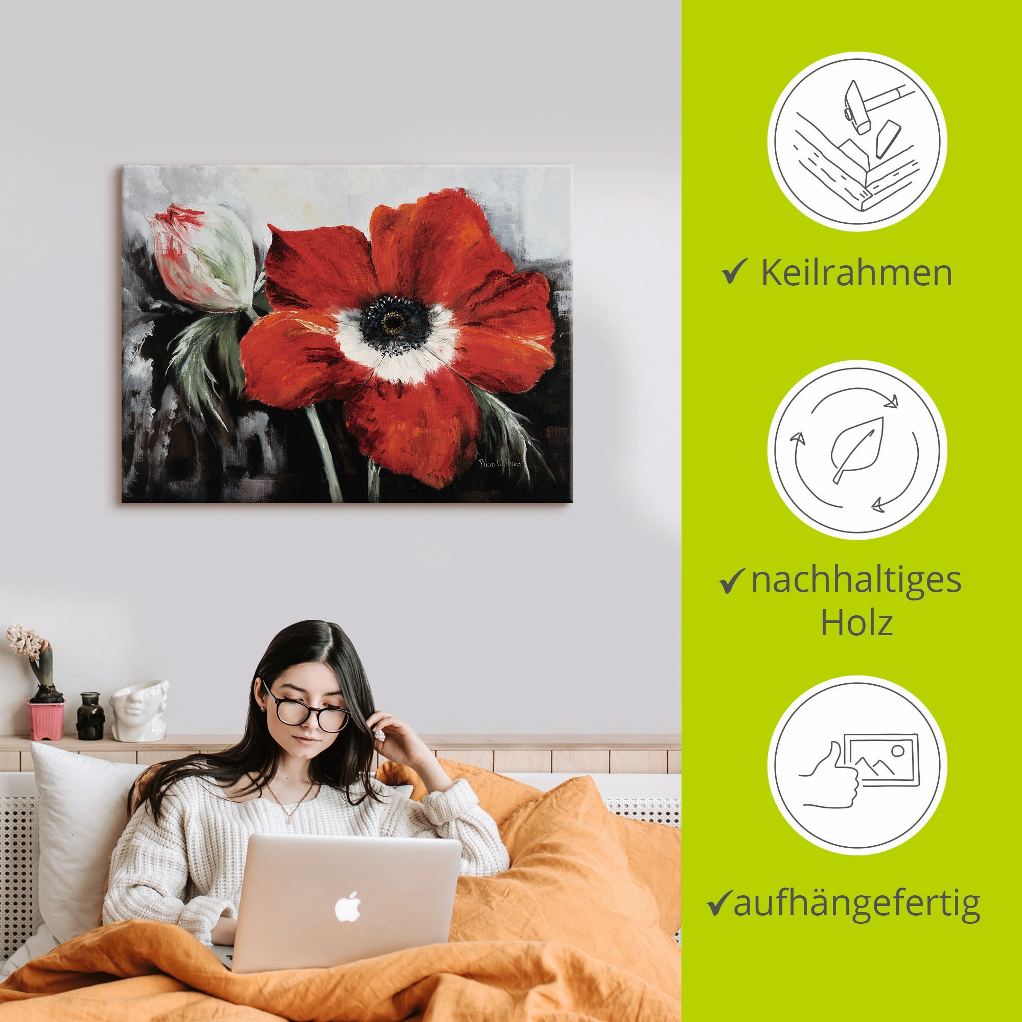 Artland Leinwandbild »Mohnblumen in voller Blüte« Blumen 1 Stk. tlg. auf Holzrahmen gespannt