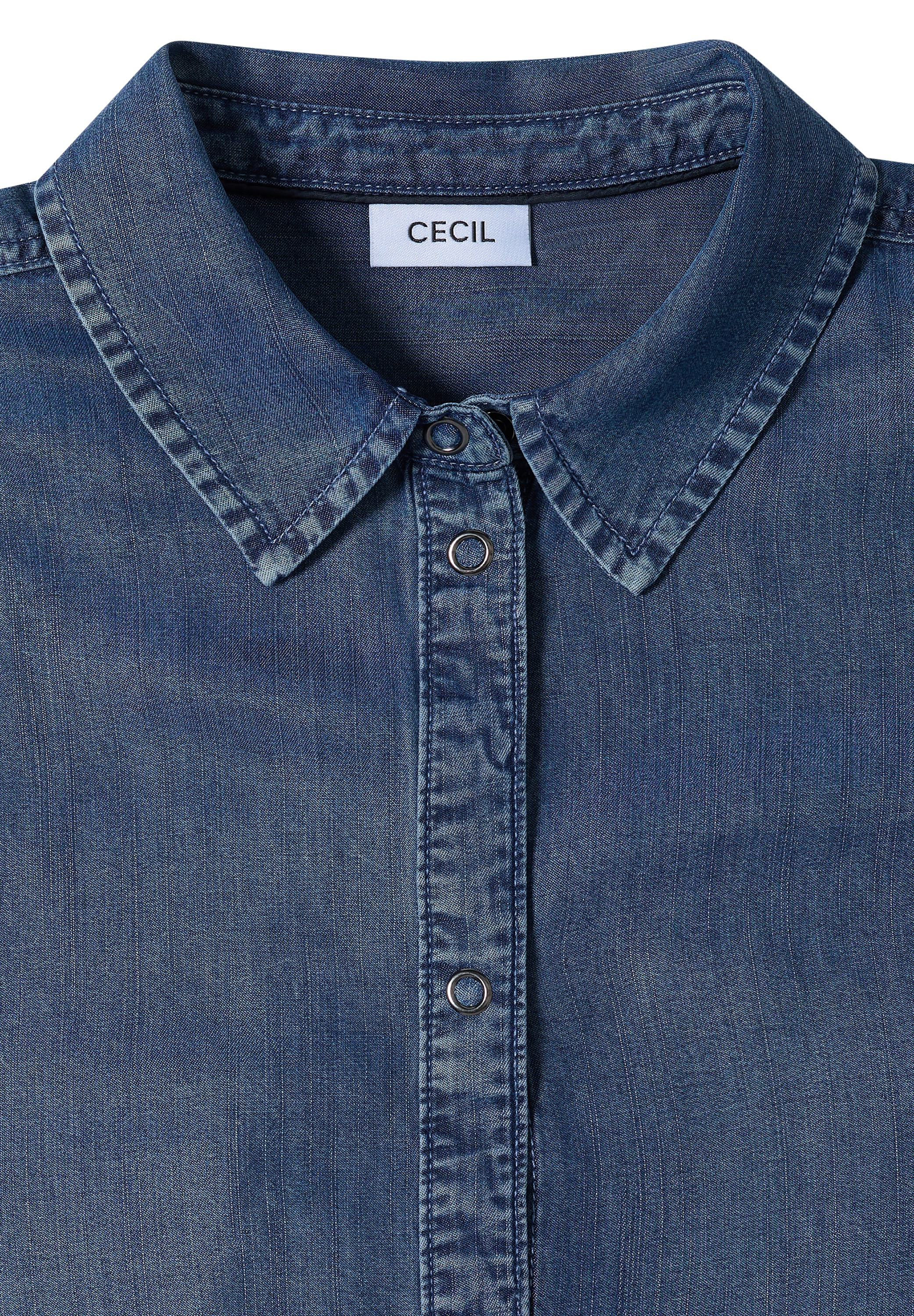 Cecil Hemdbluse Sommerbluse im Denim-Look / Knotendetail am Saum