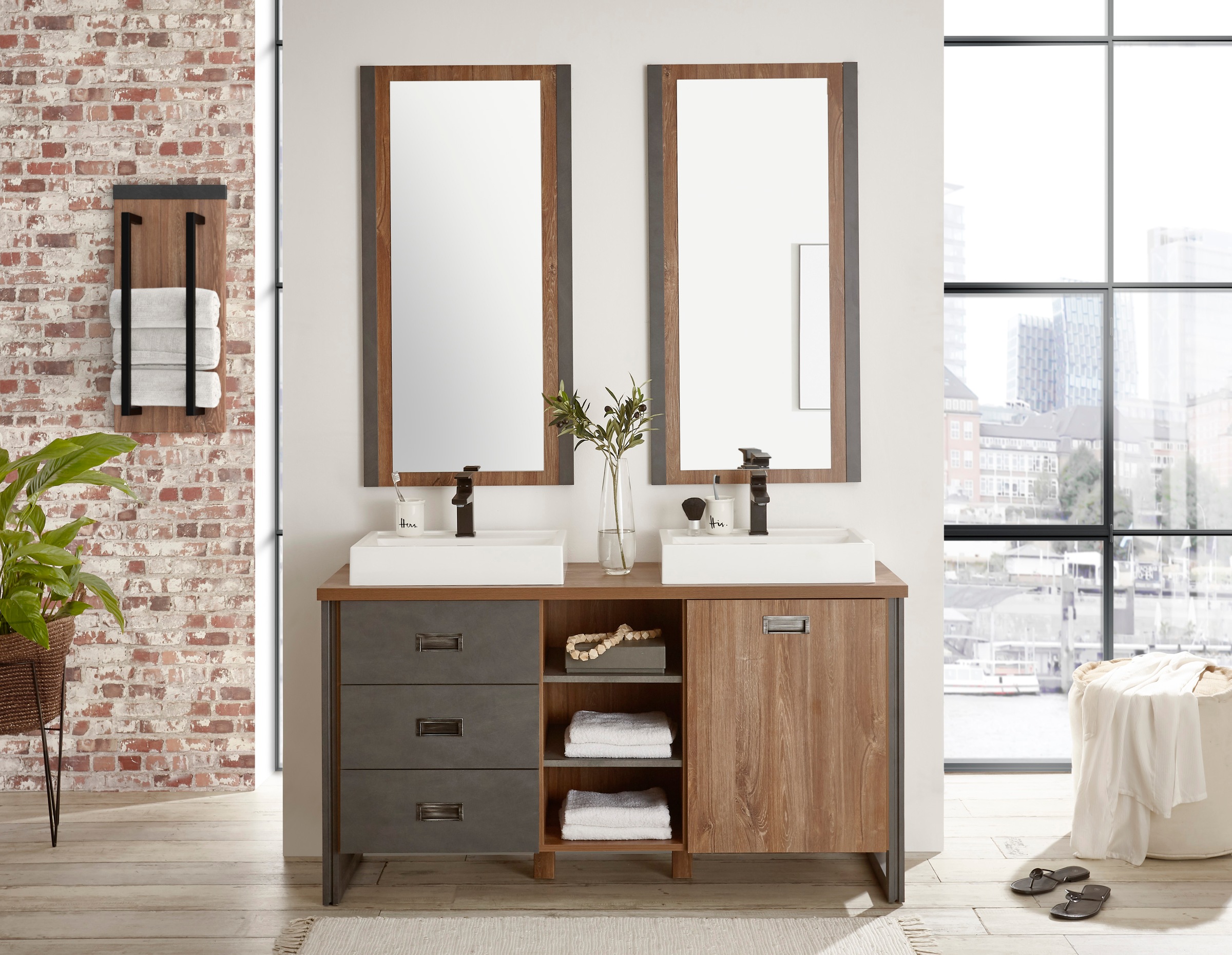 Home affaire Waschtisch »Detroit, Unterschrank mit Apothekergriff, Badschrank, Industrialdesign«