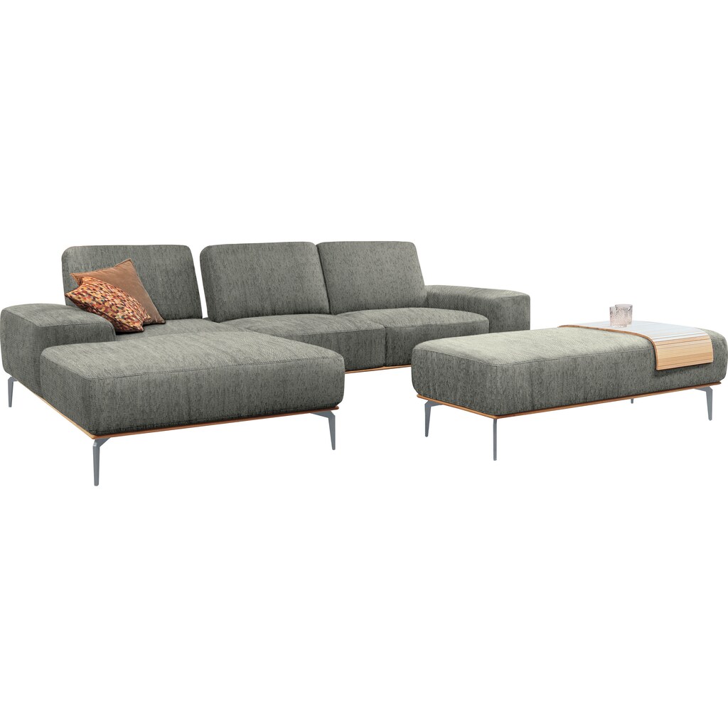 W.SCHILLIG Ecksofa »run«, mit elegantem Holzsockel, Füße in Silber matt, Breite 299 cm