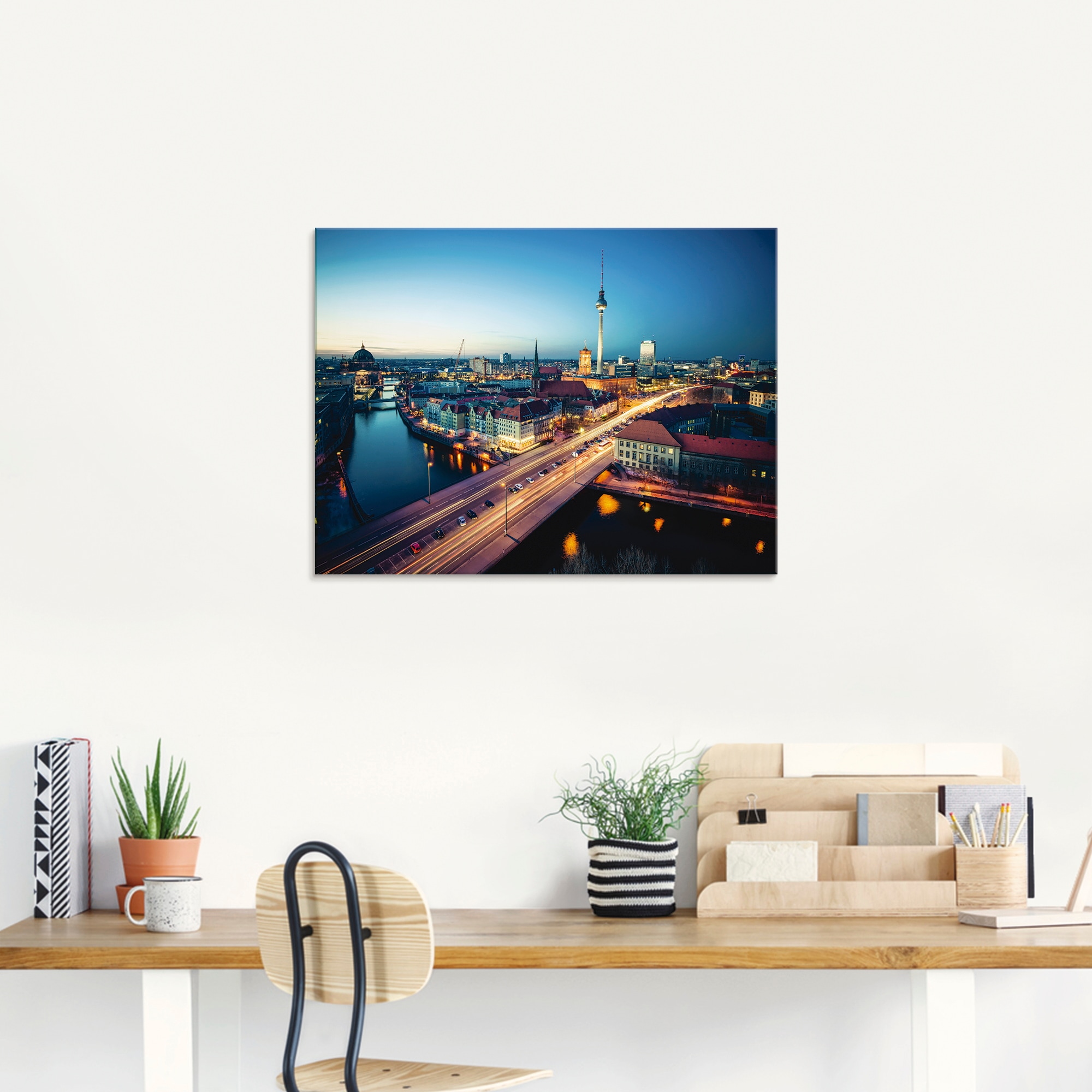 Artland Glasbild »Berlin Cityscape am Abend«, Deutschland, (1 St.), in verschiedenen Größen