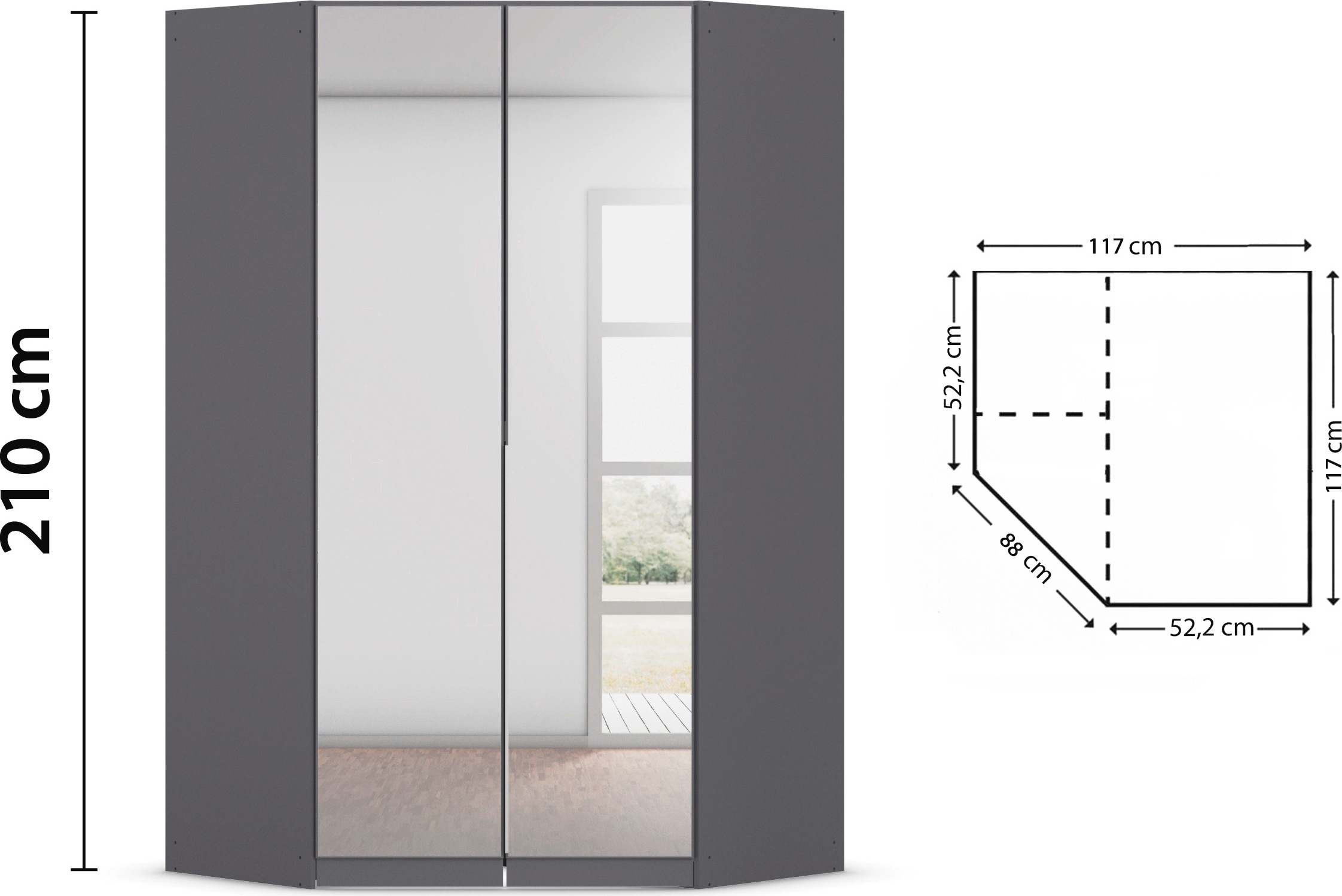 rauch Eckkleiderschrank »Kleiderschrank Schrank Ankleidezimmer Schlafzimmer Garderobe AGORDO«, (in zwei Griff-Farben), mit Spiegeltüren, voll ausgestattet mit viel Stauraum MADE IN GERMANY