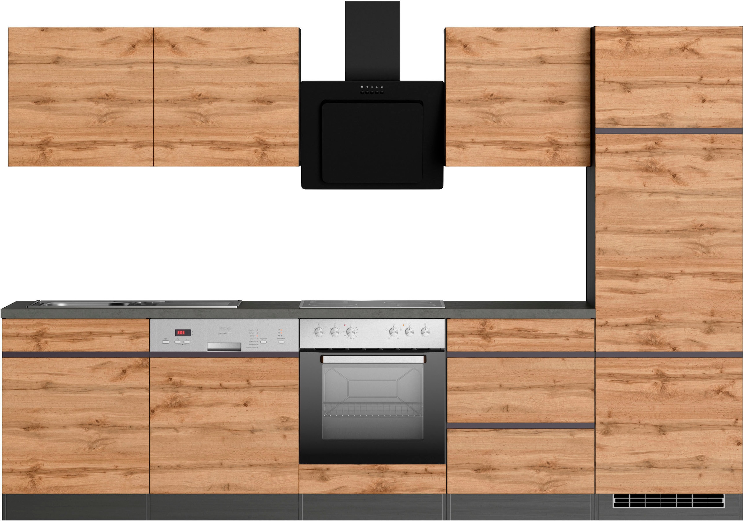 KOCHSTATION Küchenzeile »KS-Riesa« Stellbreite 300 cm, wahlweise mit oder ohne E-Geräte