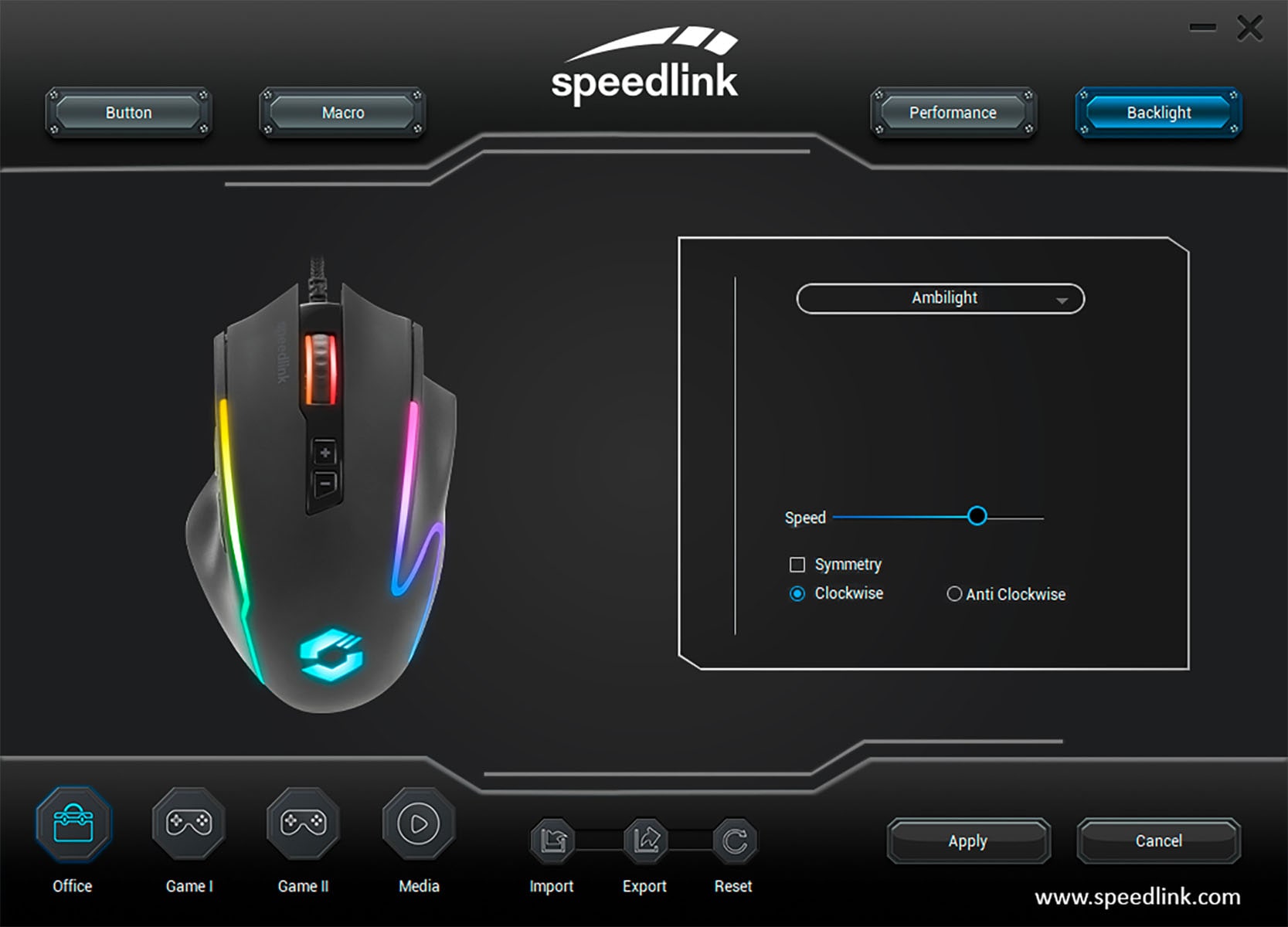 Speedlink Gaming-Maus »DECUS NX RGB Gamer Maus mit Kabel und 6 Tasten«, kabelgebunden, 12800dpi, Programmierbar, Dauerfeuer Taste, 1000Hz Pollingrate
