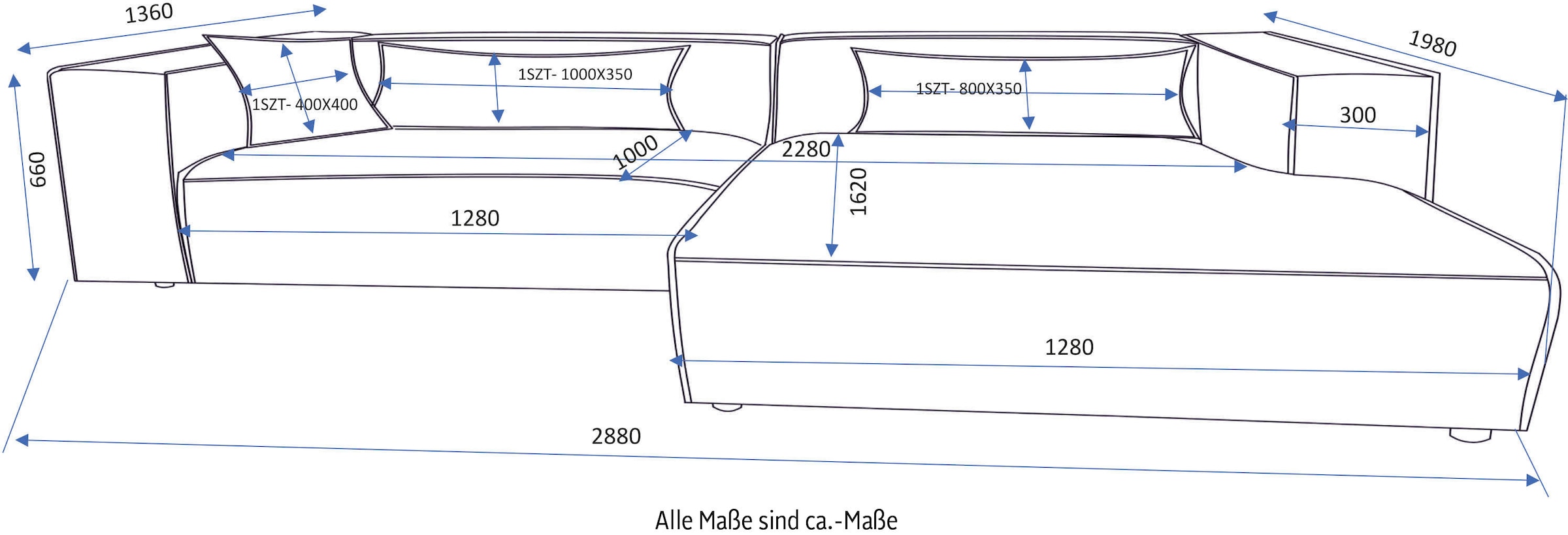 LeGer Home by Lena Gercke Ecksofa »PIARA XXL Strukturstoff, Big-Sofa, L-Form« wahlweise Ottomane rechts/links, Kedernaht, extra tiefe Sitzfläche