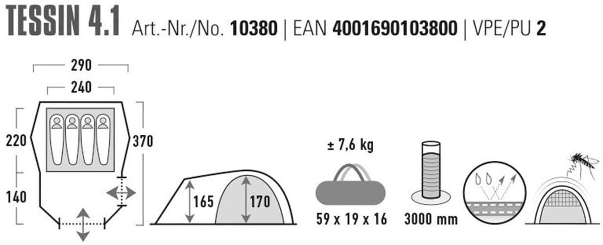 High Peak Kuppelzelt »Zelt Tessin 4.1«, 4 Personen