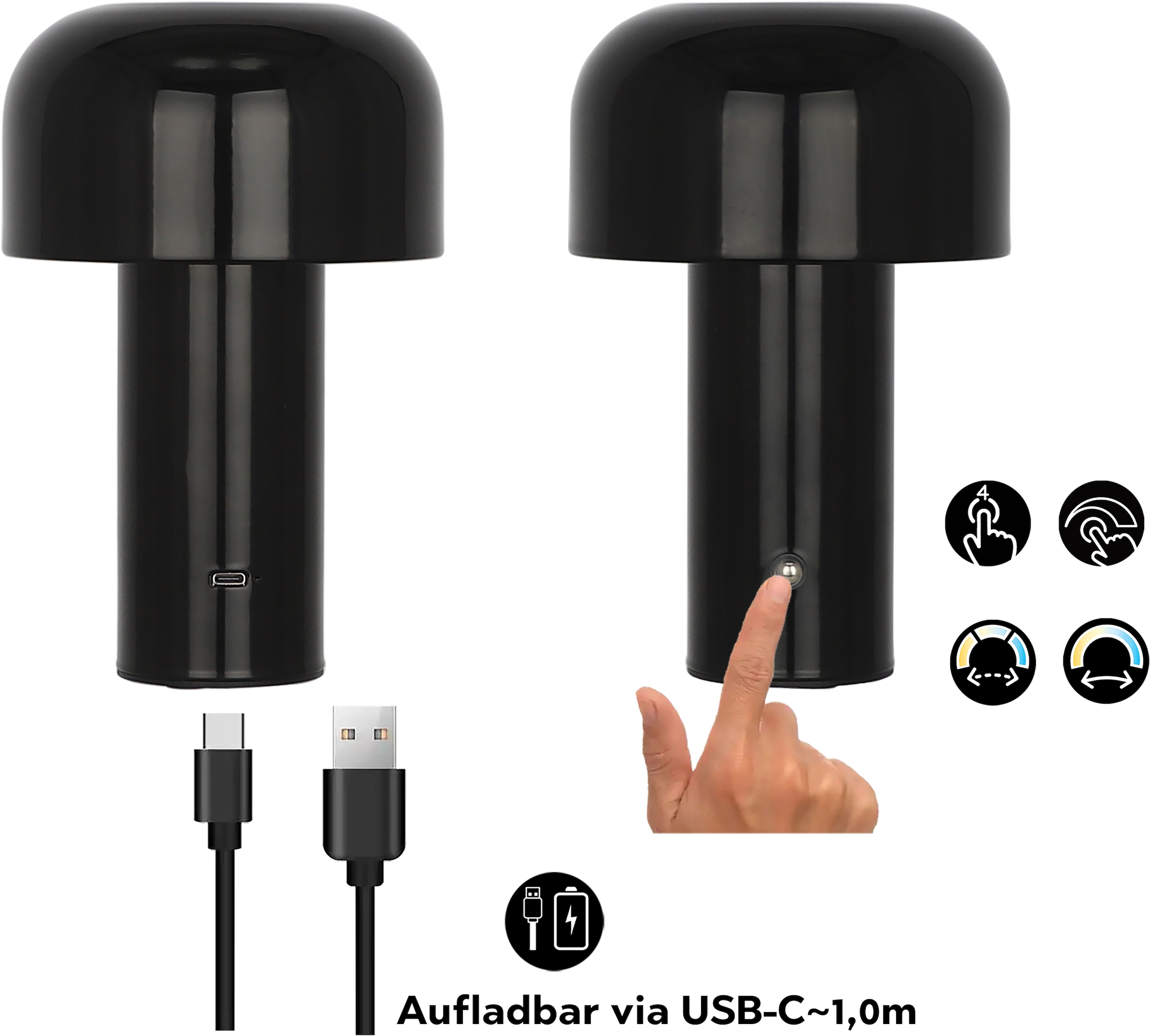 OTTO home LED Tischleuchte »Ronno« LED-Modul 1 Stk. warmweiß - kaltweiß USB-C, Akku, Typ-C-Ladekabel, CCT, Tischlampe kabellos, Akkulampe