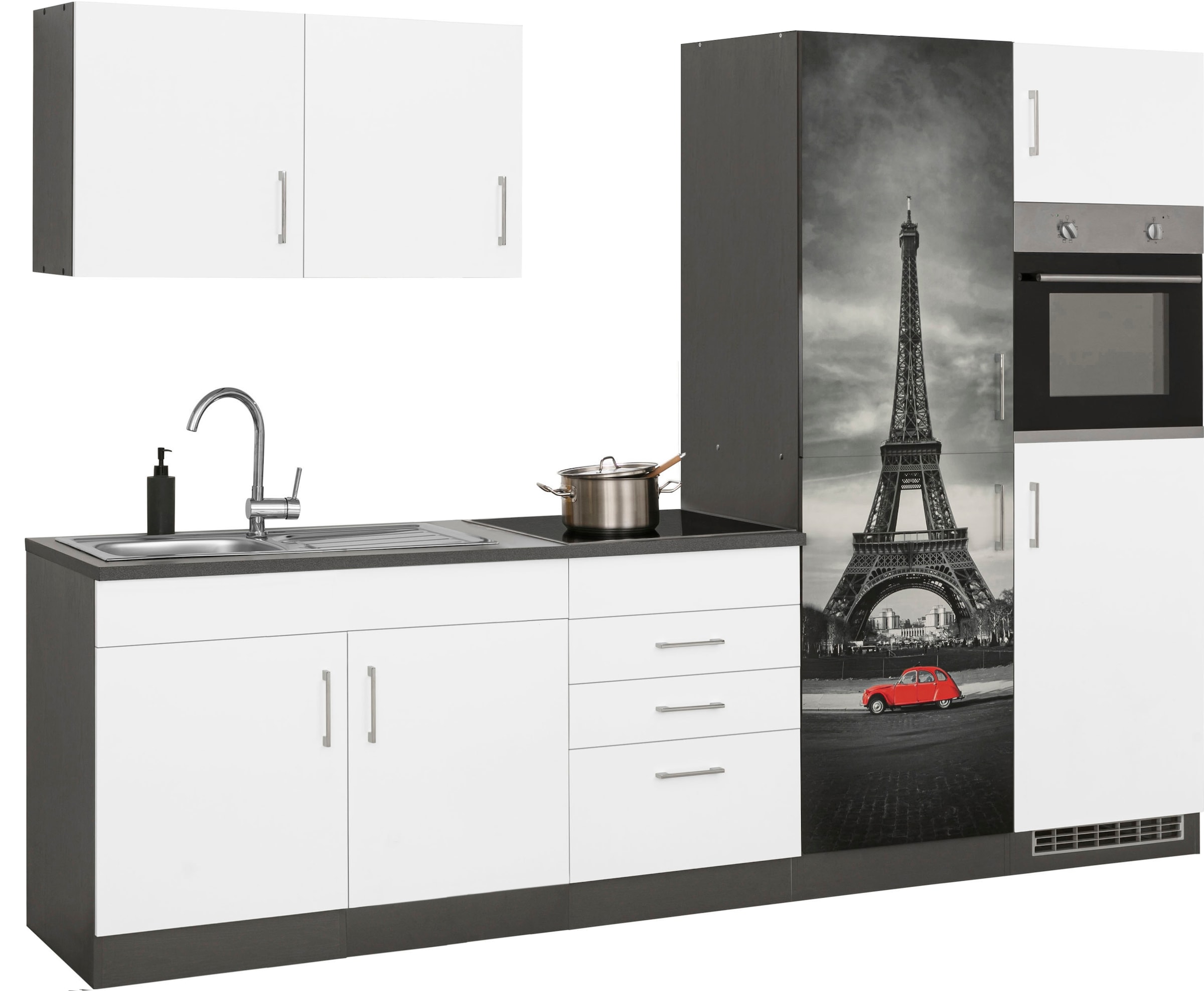 KOCHSTATION Küchenzeile »KS-Paris – Küchen mit einzigartigen Fotomotiven auf den Fronten« Breite 280 cm, wahlweise mit E-Geräten und Induktion