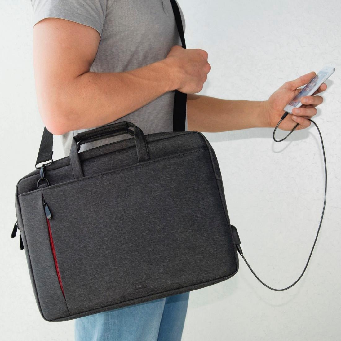 Hama Laptoptasche »Notebook Tasche bis 44cm (17,3"), Farbe Schwarz, modisches Design«, Mit Tabletfach, Vordertaschen, Organizerstruktur, Trolleyband,USB-Port