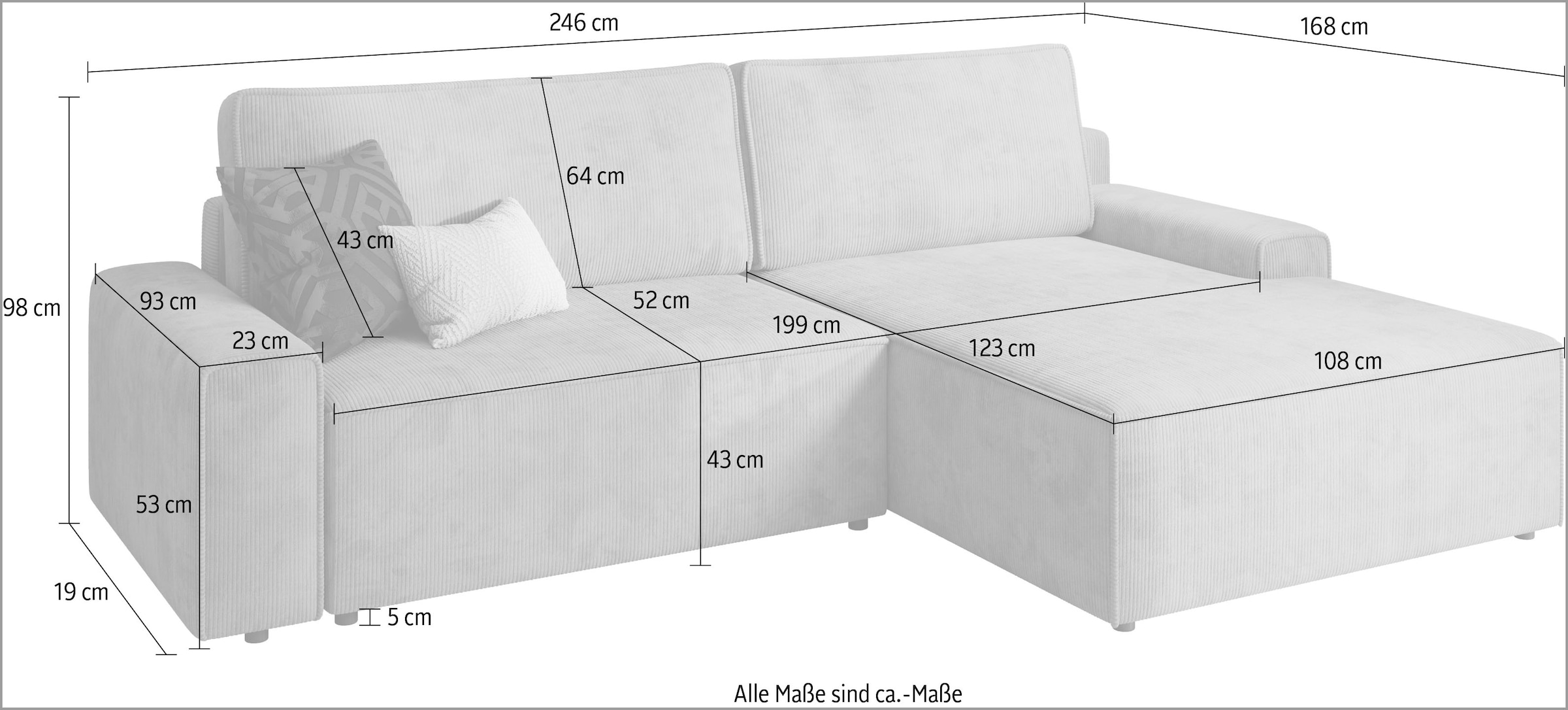 TRENDMANUFAKTUR Ecksofa »Challenge, Schlafsofa mit Bettkasten, Couch in L-Form, Breite 245 cm«, Recamiere beidseitig montierbar, mit Bettfunktion, trendiger Cordstoff