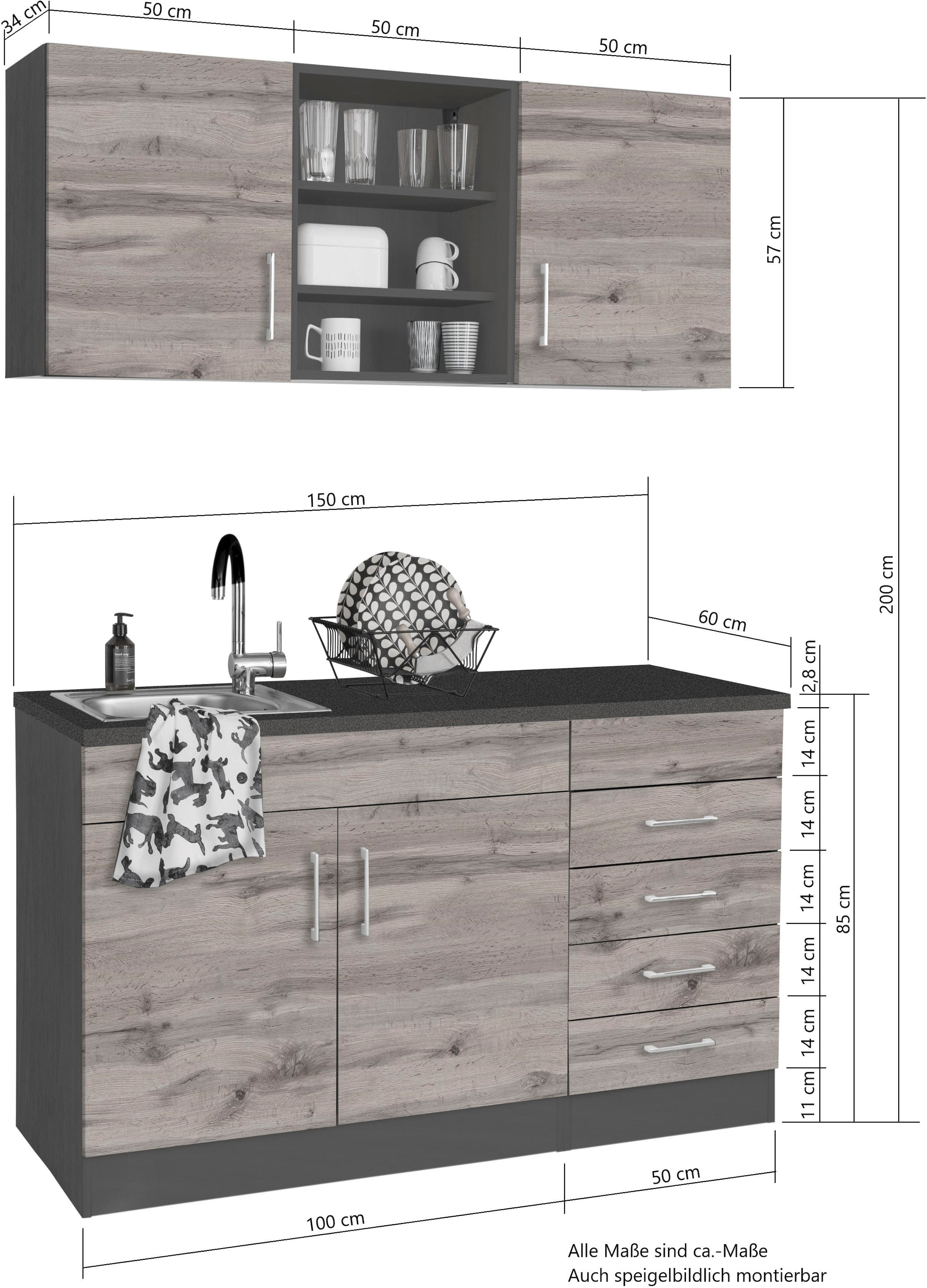HELD MÖBEL Küche »Mali«, Breite 150 cm, wahlweise mit E-Geräten