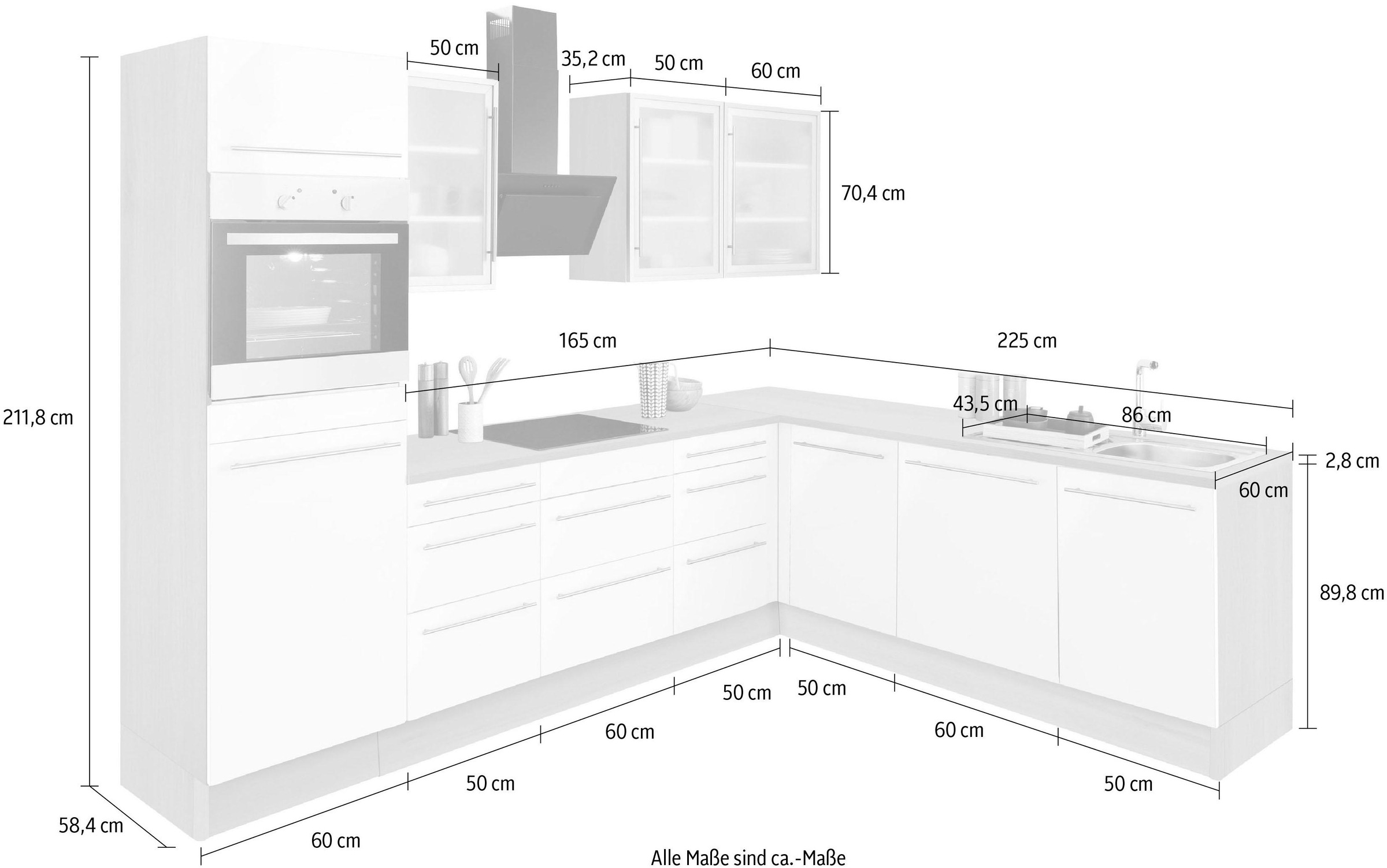 OPTIFIT Winkelküche »Bern«, Stellbreite 285x225 cm, wahlweise mit E-Geräten