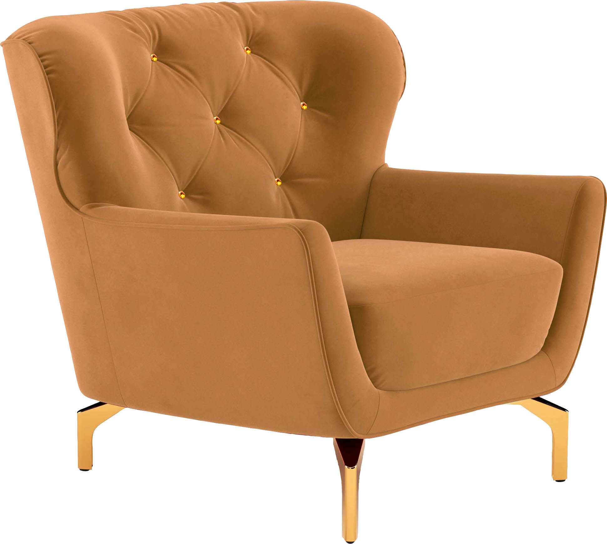 sit&more Sessel »Orient 3«, inkl. 1 Zierkissen mit Strass-Stein, goldfarbene Metallfüße