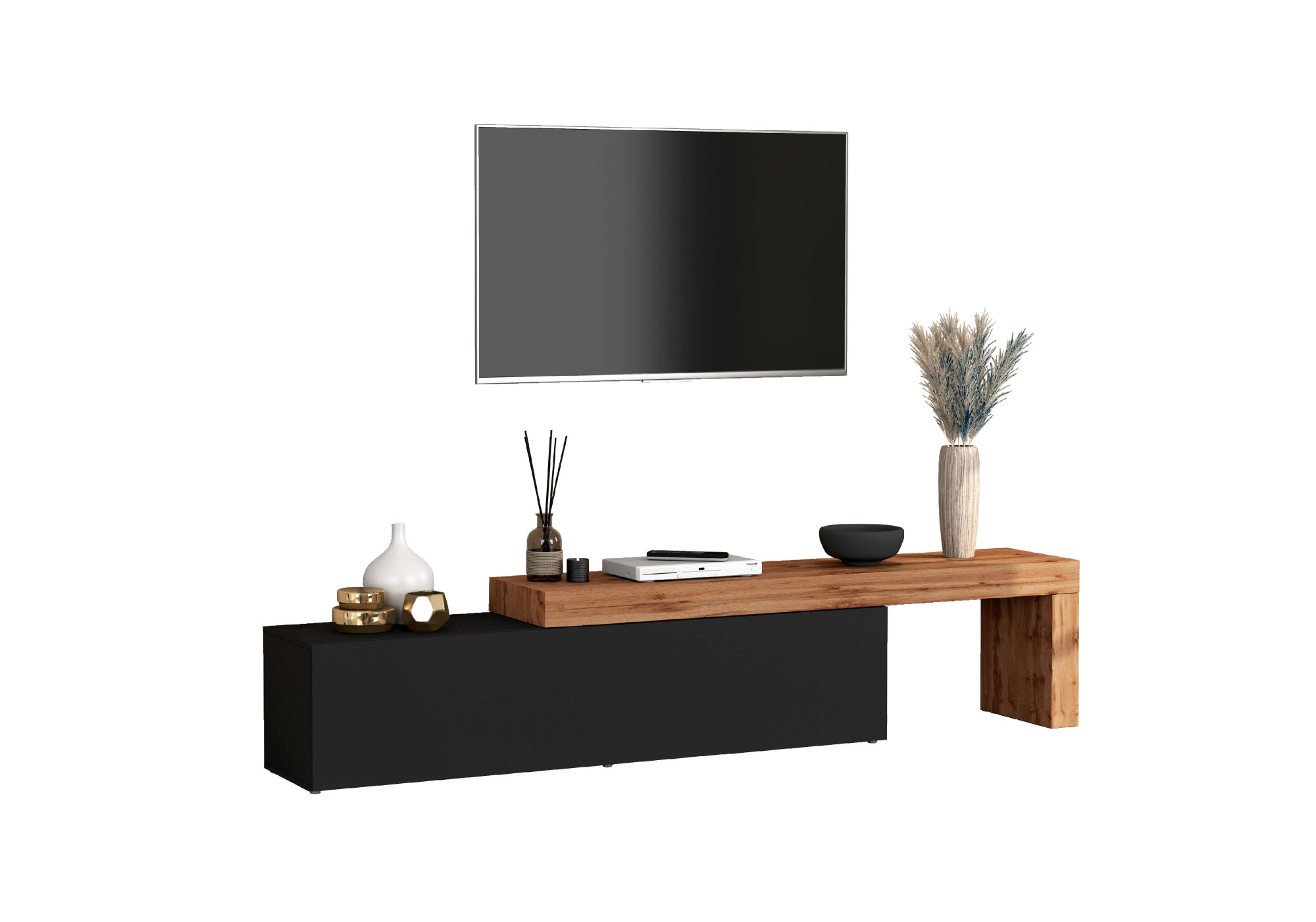 INOSIGN Lowboard »Chronos TV-Board, TV-Schrank«, (1 St., Breite verstellbar von 190 bis 350 cm), Breite 270 cm TV-Board,Lowboard,1 Klappe und ein L-Förmiger Aufsatz