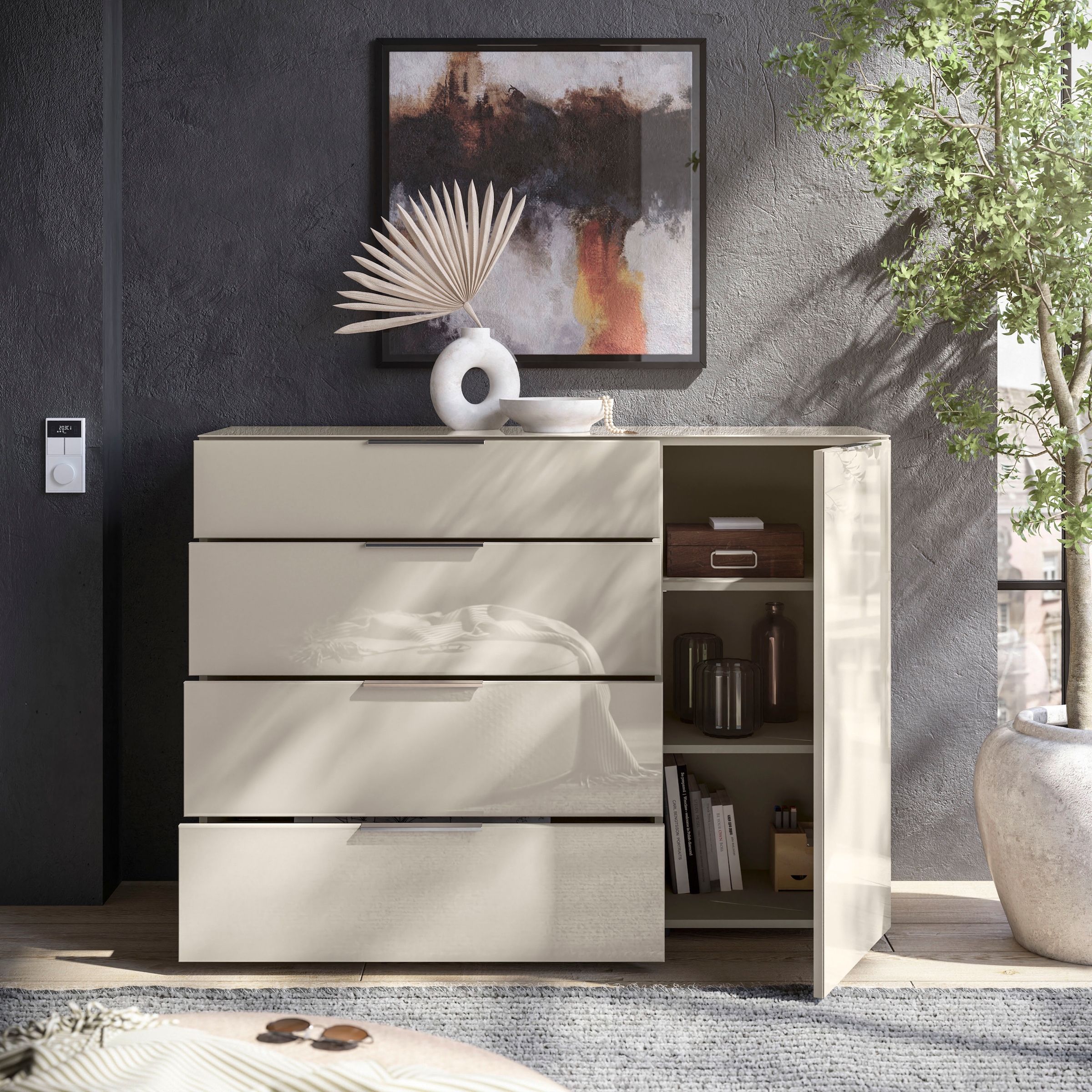 HBZ Kommode »Santorin, BxHxT 135x99x40 cm«, (1 St.), Breite 135cm, Softclose für Türen und Schubkästen, Melaminbeschichtung