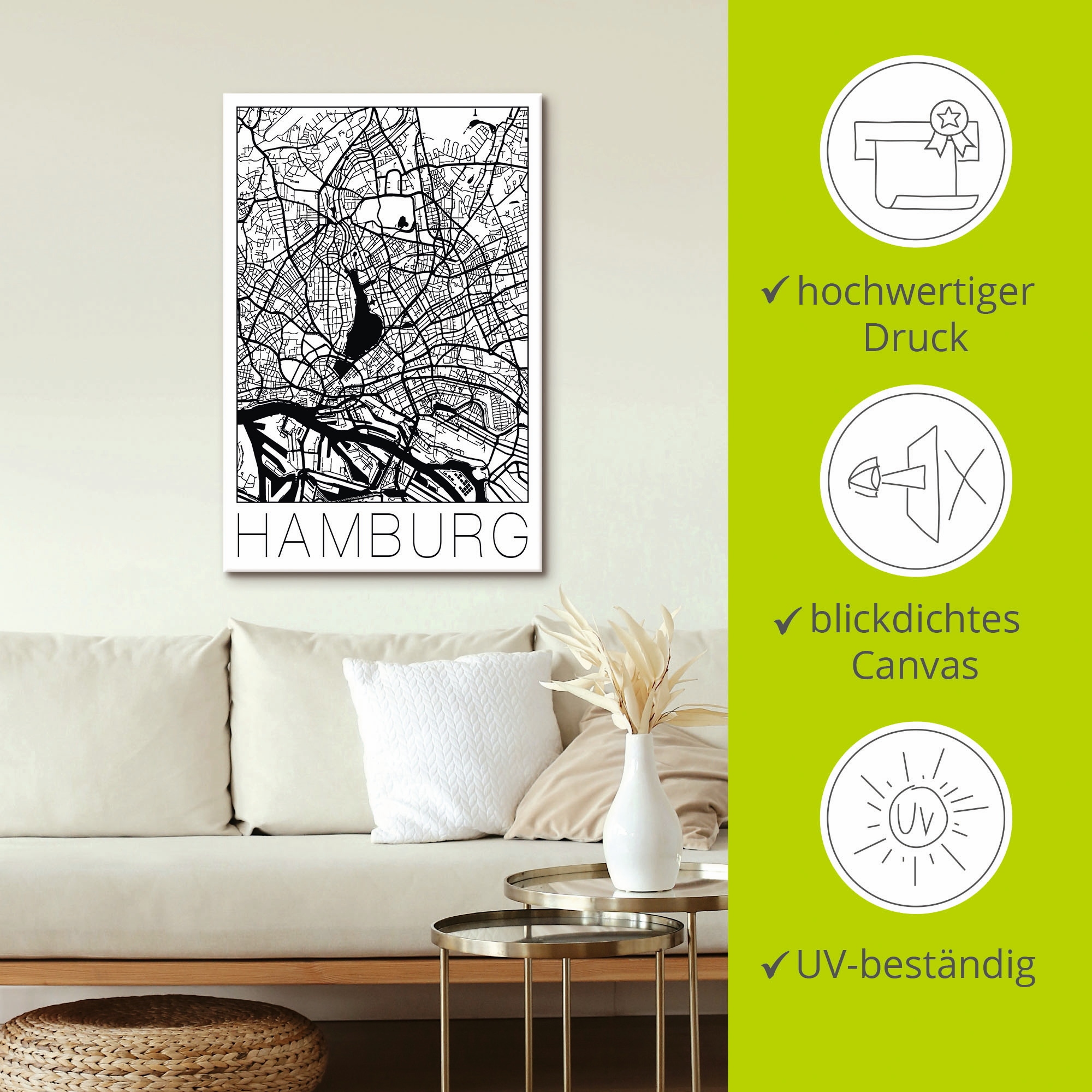 Artland Wandbild »Retro Karte Hamburg Deutschland«, Deutschland, (1 St.), als Leinwandbild, Poster in verschied. Größen