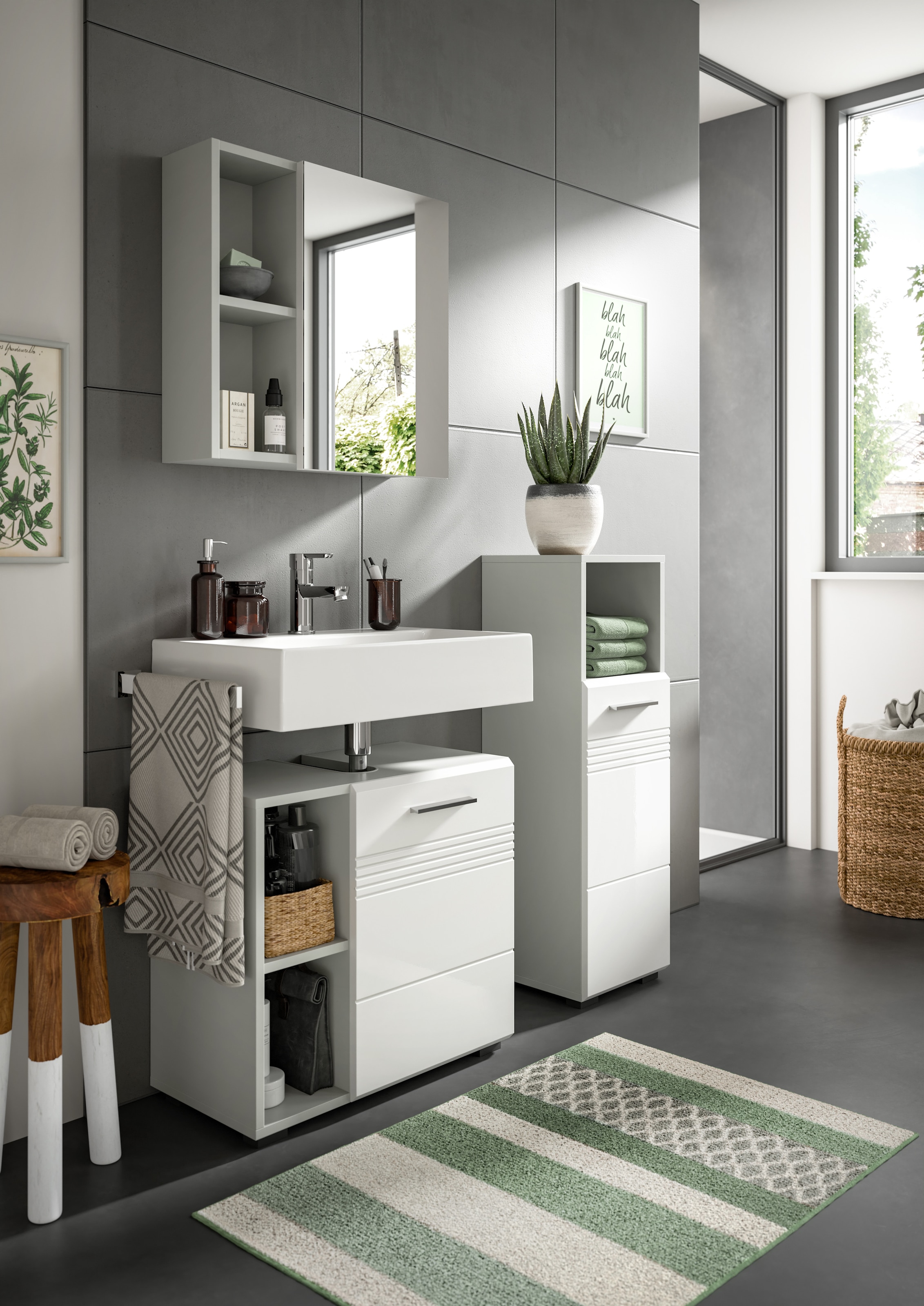 welltime Spiegelschrank »Calcio, Breite 55 cm, 1 Spiegeltür, 3 Einlegeböden, 5 Fächer«, Badschrank, Bad-Möbel, Badezimmer