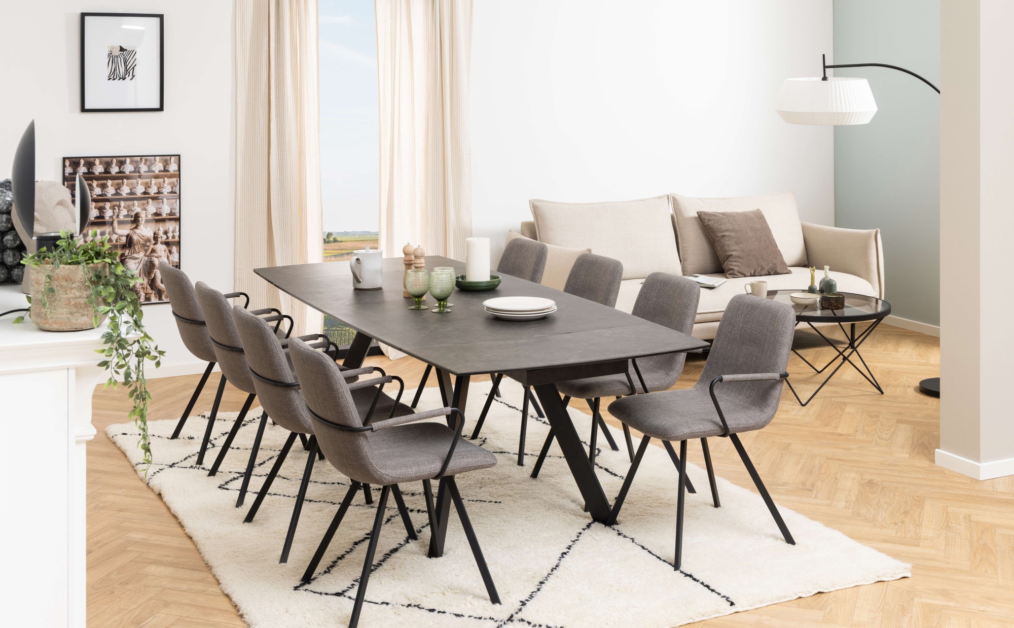 ACTONA GROUP Esstisch »Blackburn Tisch, Esszimmertisch,«, Platte in Keramik schwarz, Incl. Zusatzplatte, B: 160/240 cm