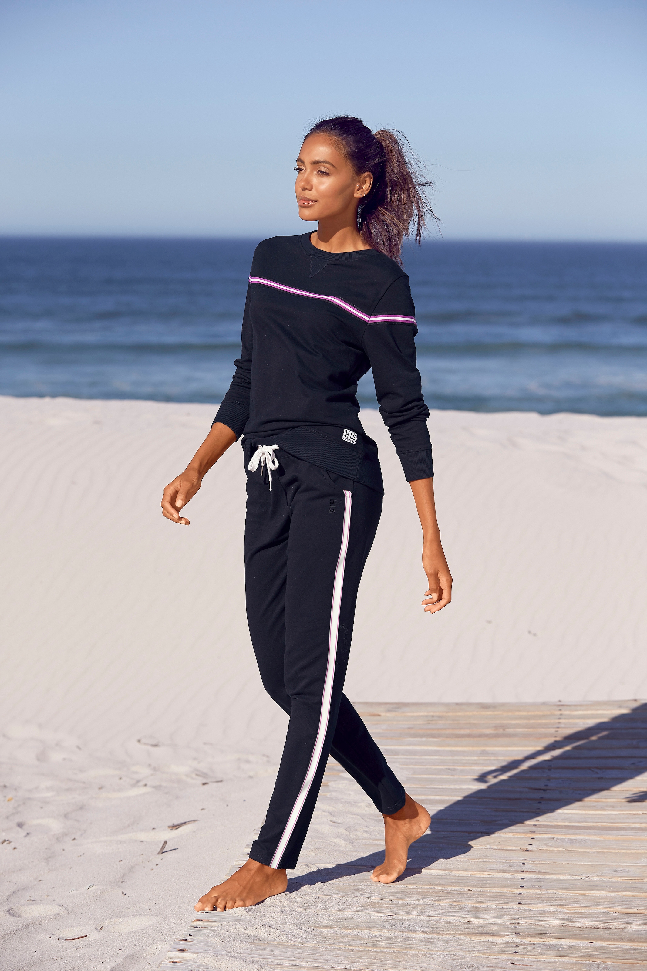 H.I.S Sweater, mit kontrastfarbigem Tape, Loungeanzug