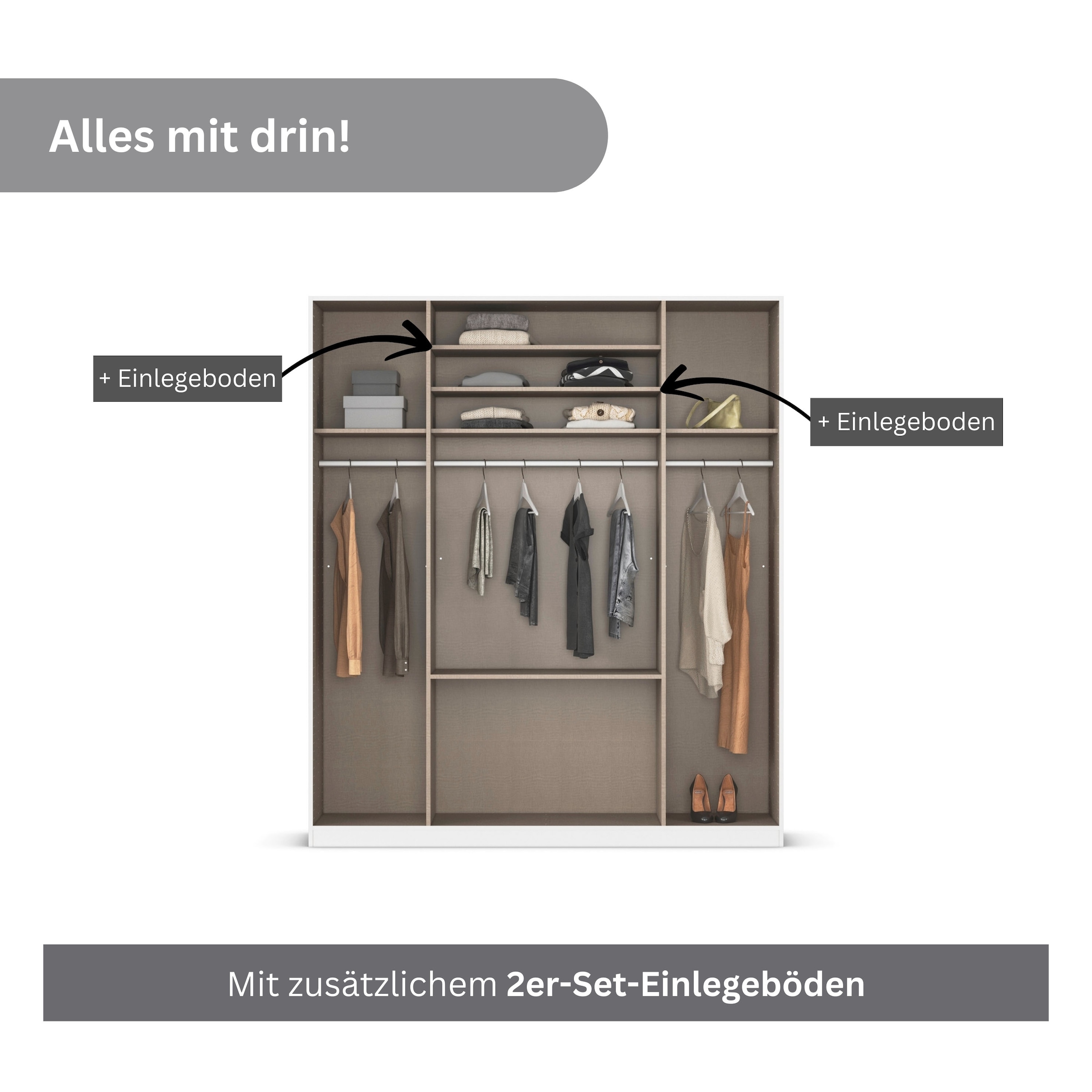 rauch Drehtürenschrank »Kleiderschrank Schrank Garderobe AGORDO mit Dekor- oder Hochglanzfront«, (in zwei Griff-Farben mit Dekor- oder Hochglanzfront), mit Außenschubkästen, in 6 Breiten und 2 Höhen MADE IN GERMANY