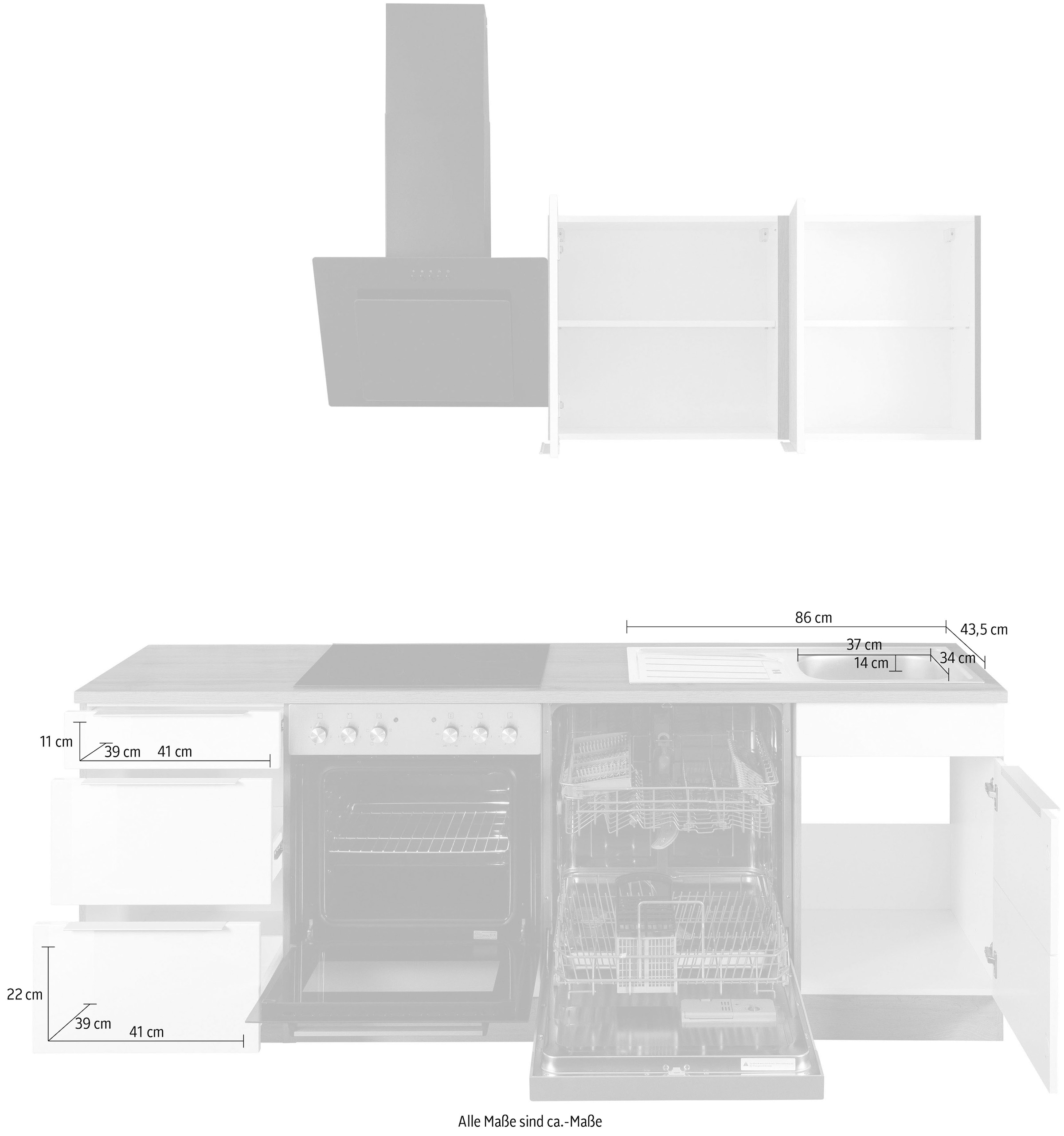 HELD MÖBEL Küchenzeile »Brindisi«, bestellen ohne Raten auf Geräte, 220 cm Breite