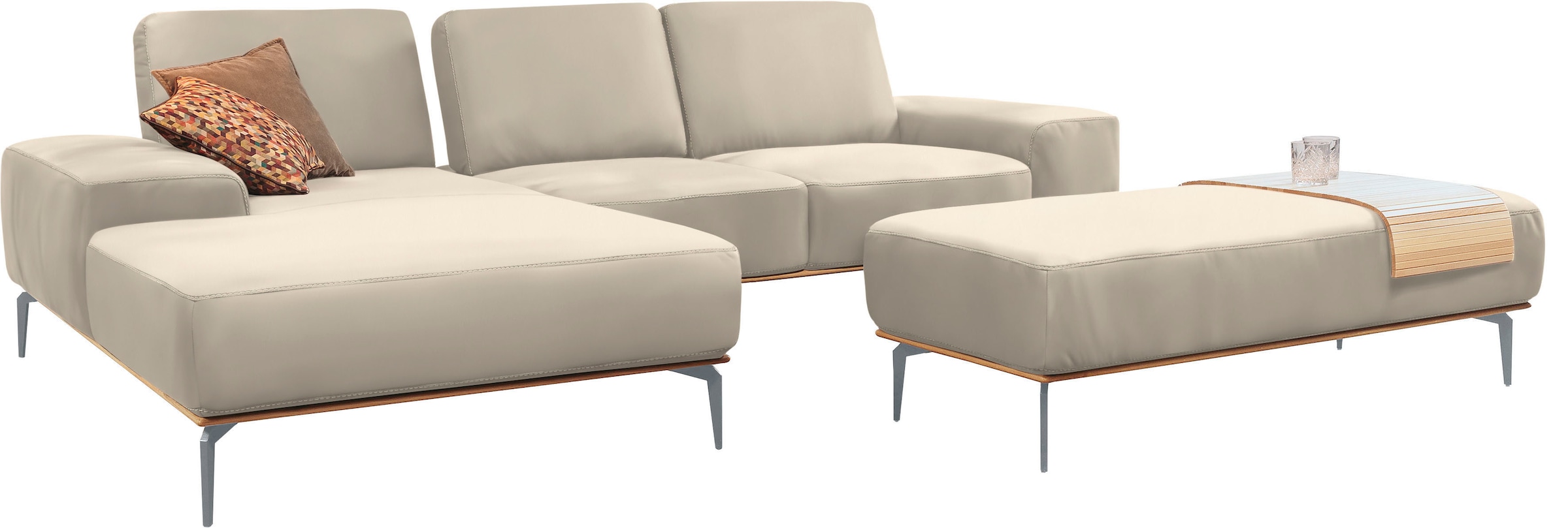 W.SCHILLIG Ecksofa »run, Designsofa mit tollem Sitzkomfort, bequem, L-Form«, mit elegantem Holzsockel, Füße in Silber matt, Breite 279 cm