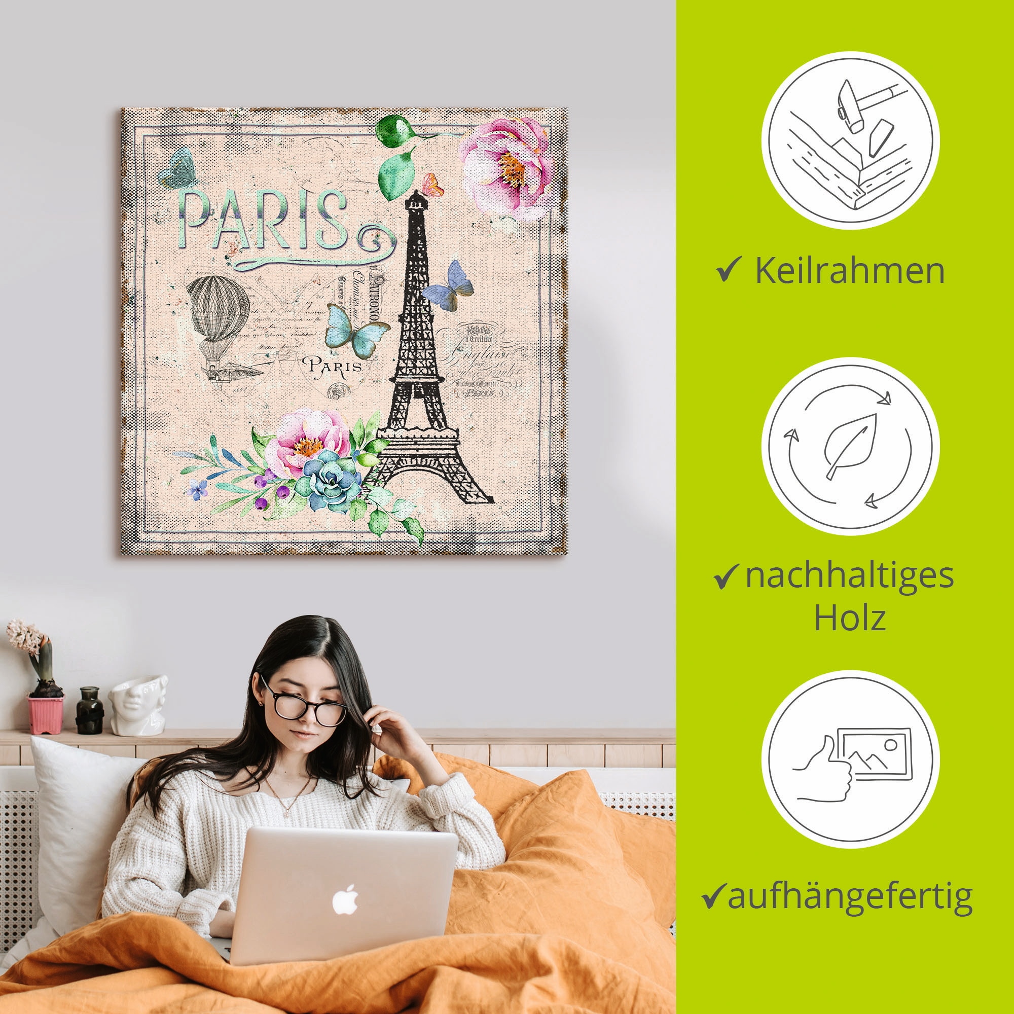 Artland Leinwandbild »Paris - meine Liebe« Gebäude 1 Stk. tlg. auf Holzrahmen gespannt