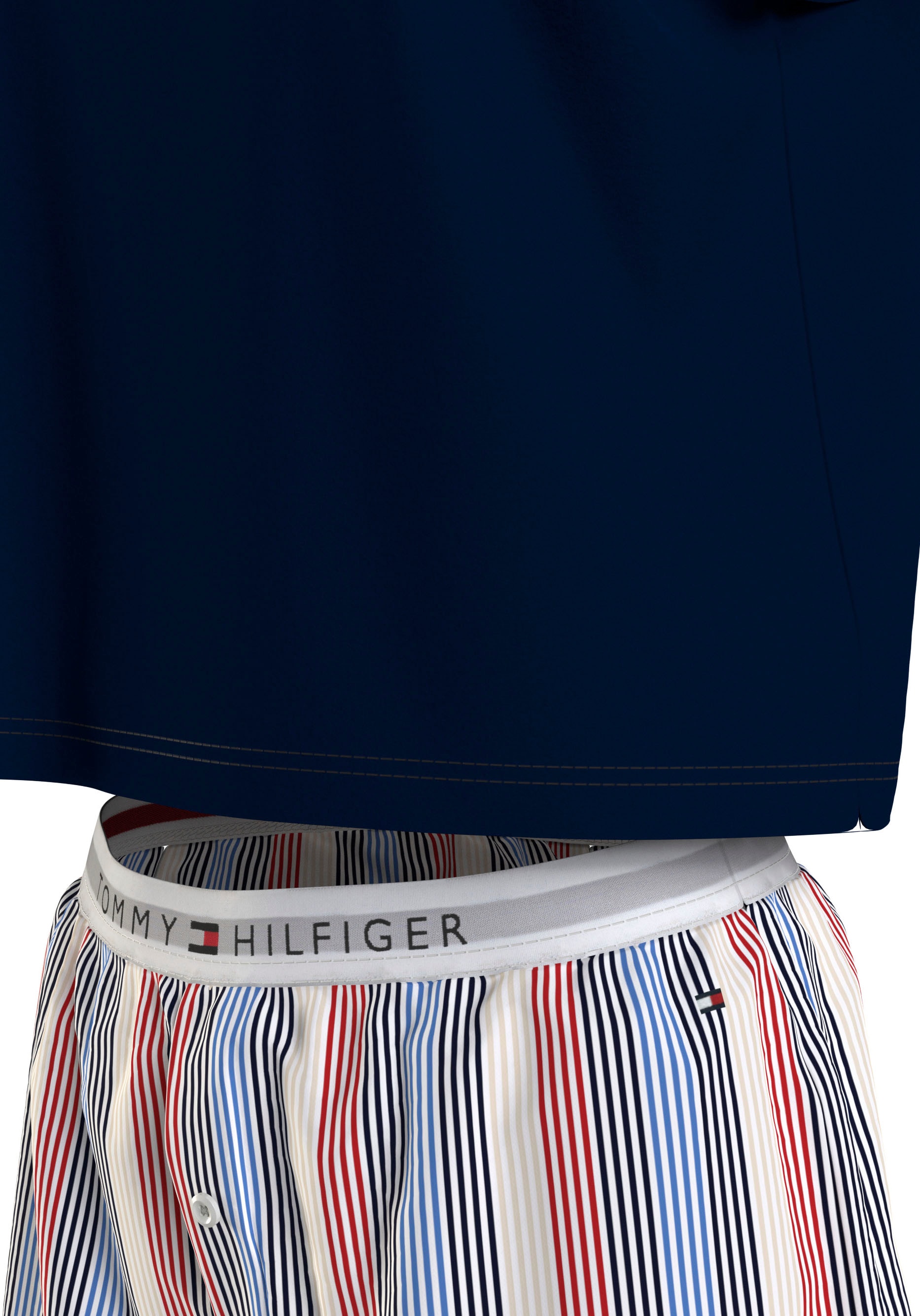 Tommy Hilfiger Underwear Shorty »SS PYJ SET WOVEN«, (Set, 2 tlg., Shirt+Shorts), Shirt uni, Shorts gemustert